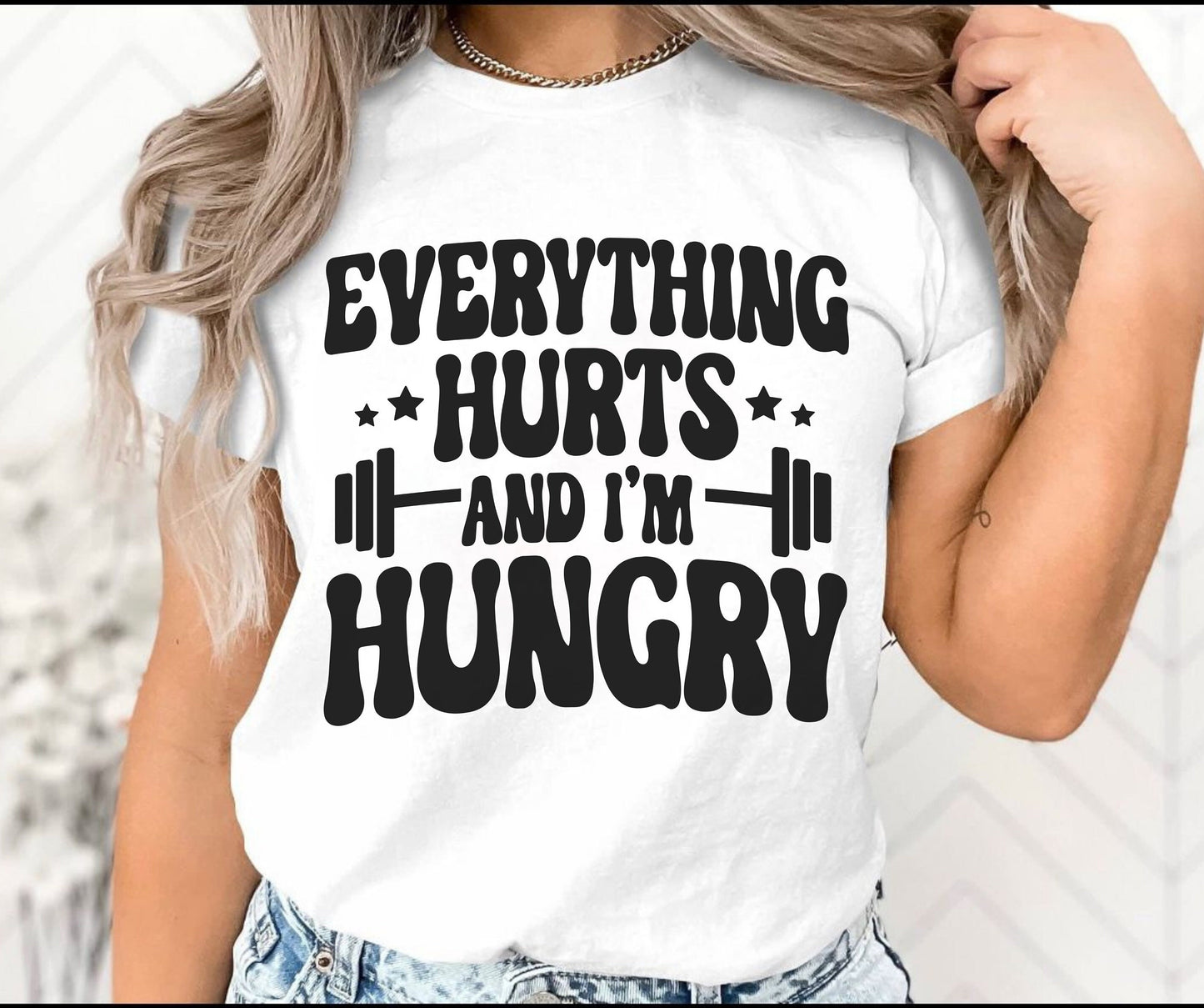 Funny Workout T-Shirt, Everything Hurts And I'm Hungry Shirt, Gift for Weightlifter Oversized Work Out Tee, Pump Cover, Men Women Gym Hoodie