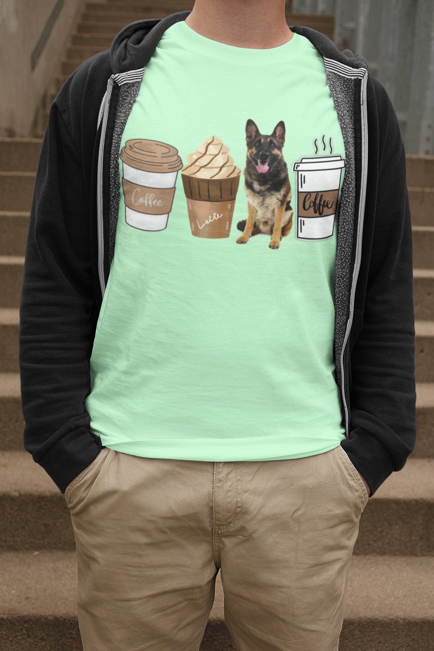 German Shepherd Coffee Lover Tshirt Sweatshirt Hoodie for men women, Winter Crewneck for Dog Mom Dog Dad Tee, German Shepherd Winter gift