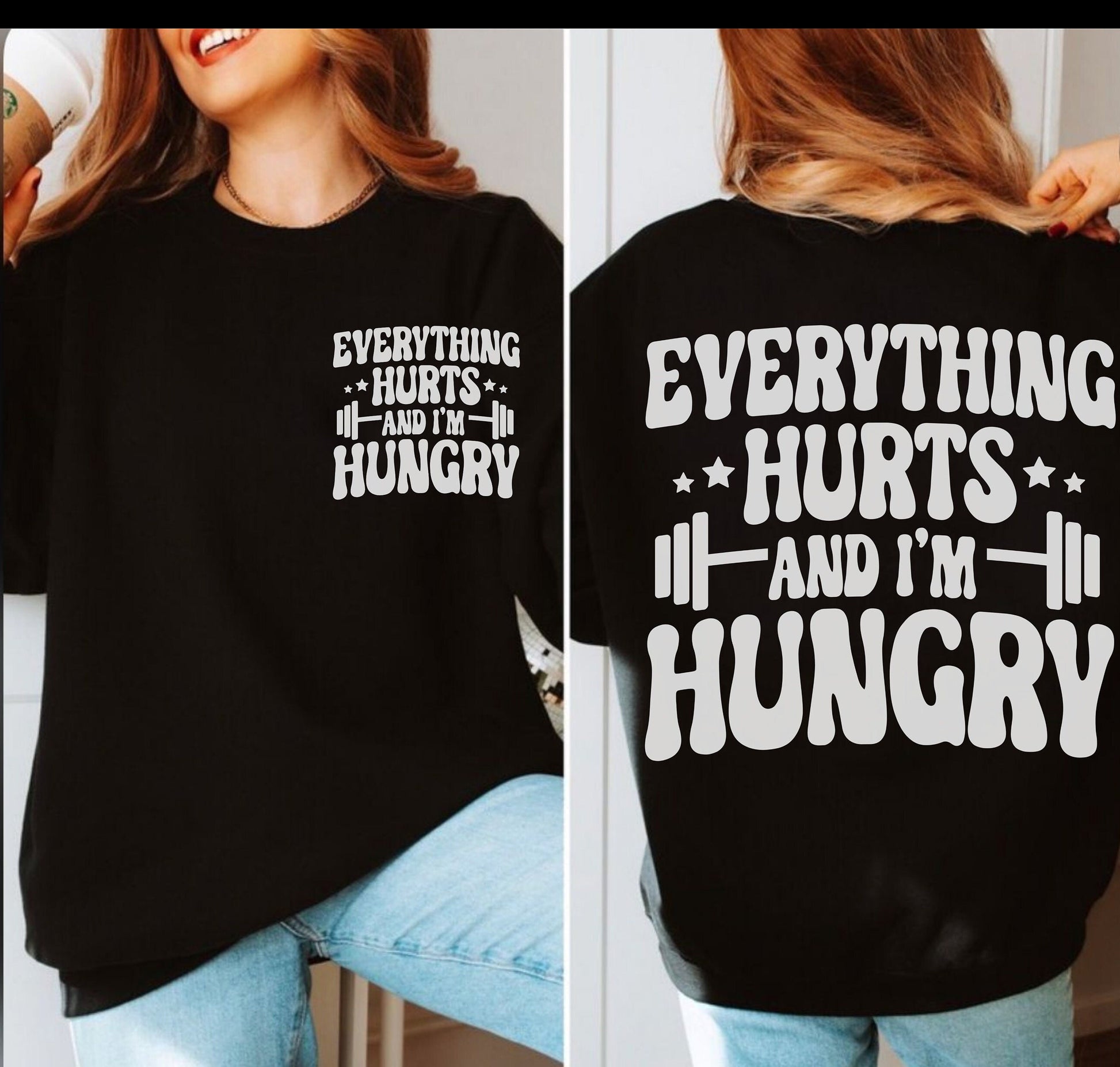 Funny weight lifter shirt gym gift fot men women, gym gifts for him her. everything hurts i am hungry gift for men women