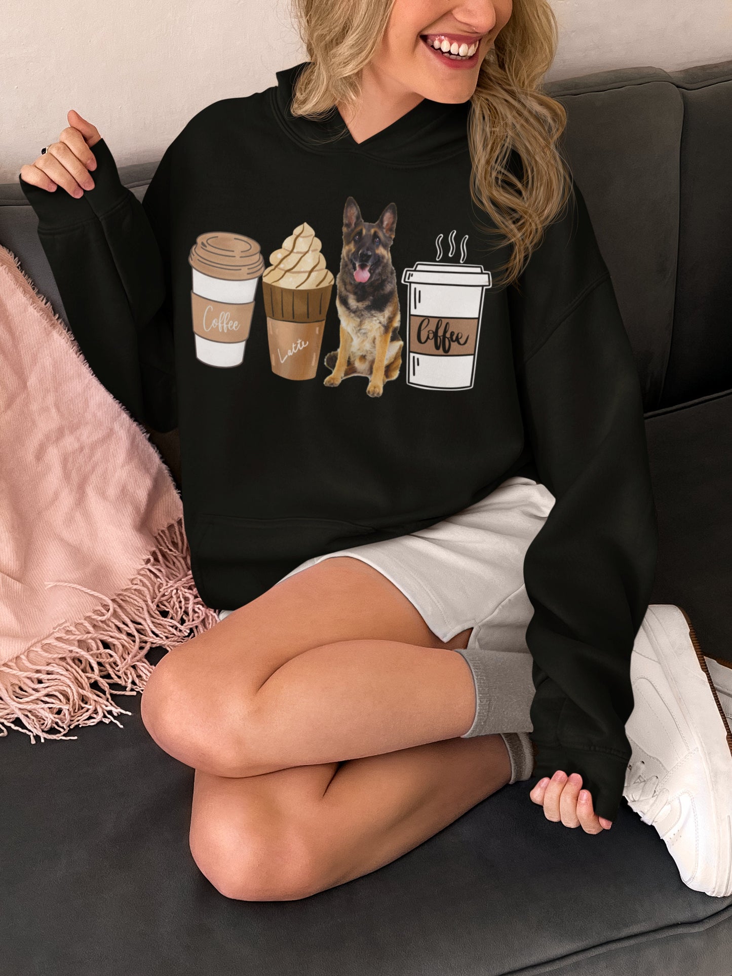 German Shepherd Coffee Lover Tshirt Sweatshirt Hoodie for men women, Winter Crewneck for Dog Mom Dog Dad Tee, German Shepherd Winter gift