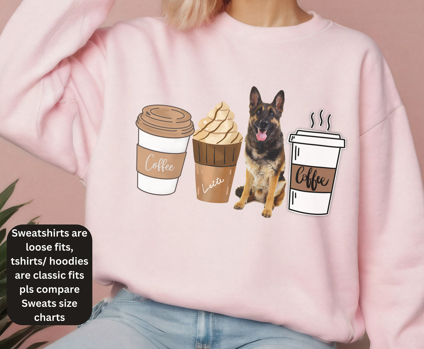 German Shepherd Coffee Lover Tshirt Sweatshirt Hoodie for men women, Winter Crewneck for Dog Mom Dog Dad Tee, German Shepherd Winter gift