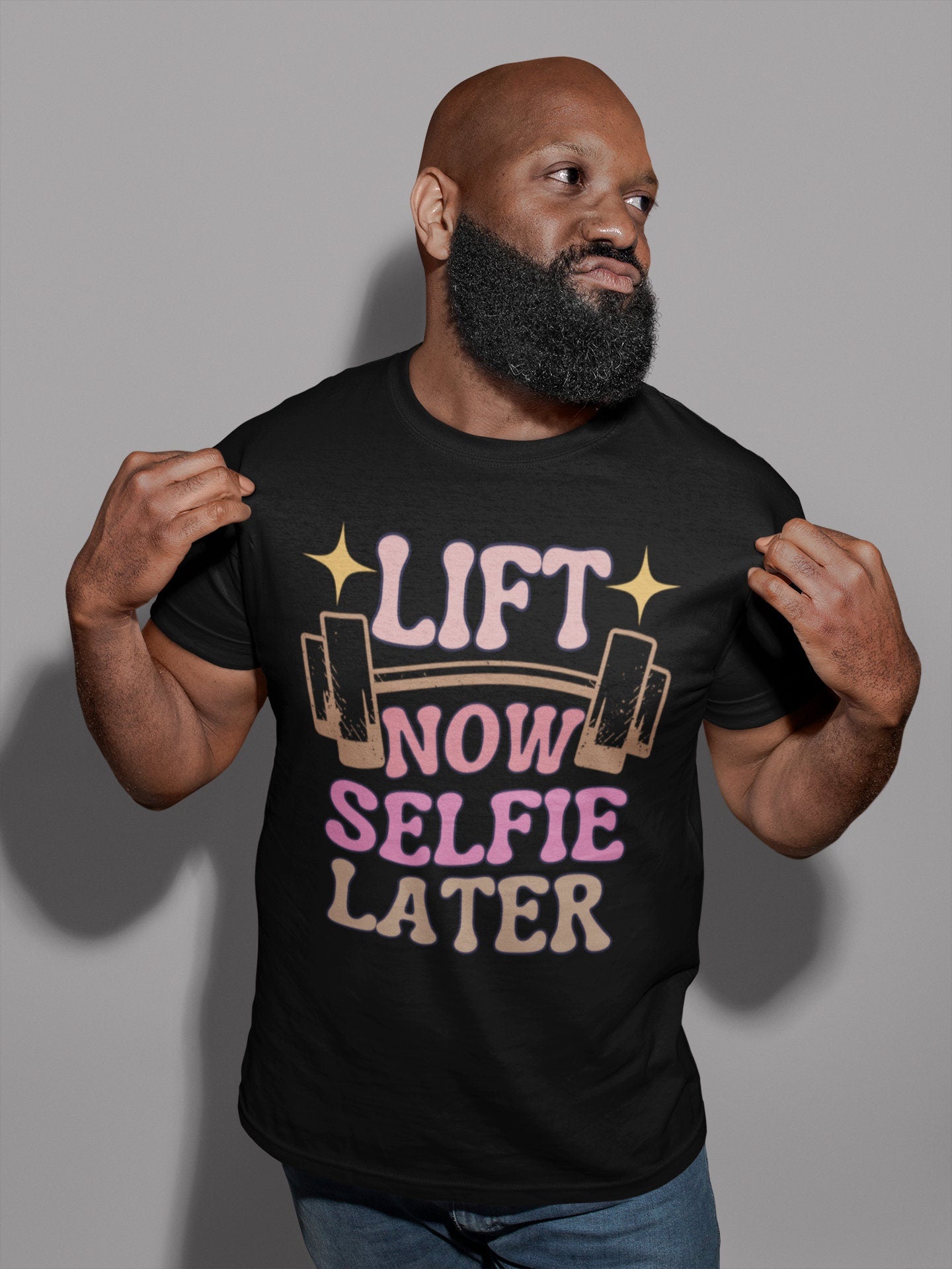 Funny Workout T-Shirt, Lift Now selfie later weightlifting tee Gift for Weightlifter Oversized Work Out Tee, Pump Cover Men Women Gym Hoodie