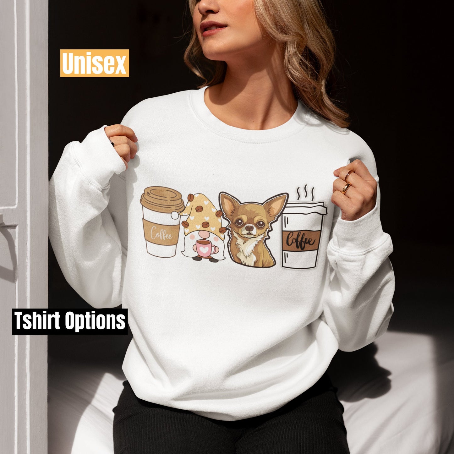 Chihuahua Coffee dog winter coffee shirt for men women unisex crewneck tshirt sweatshirt gif