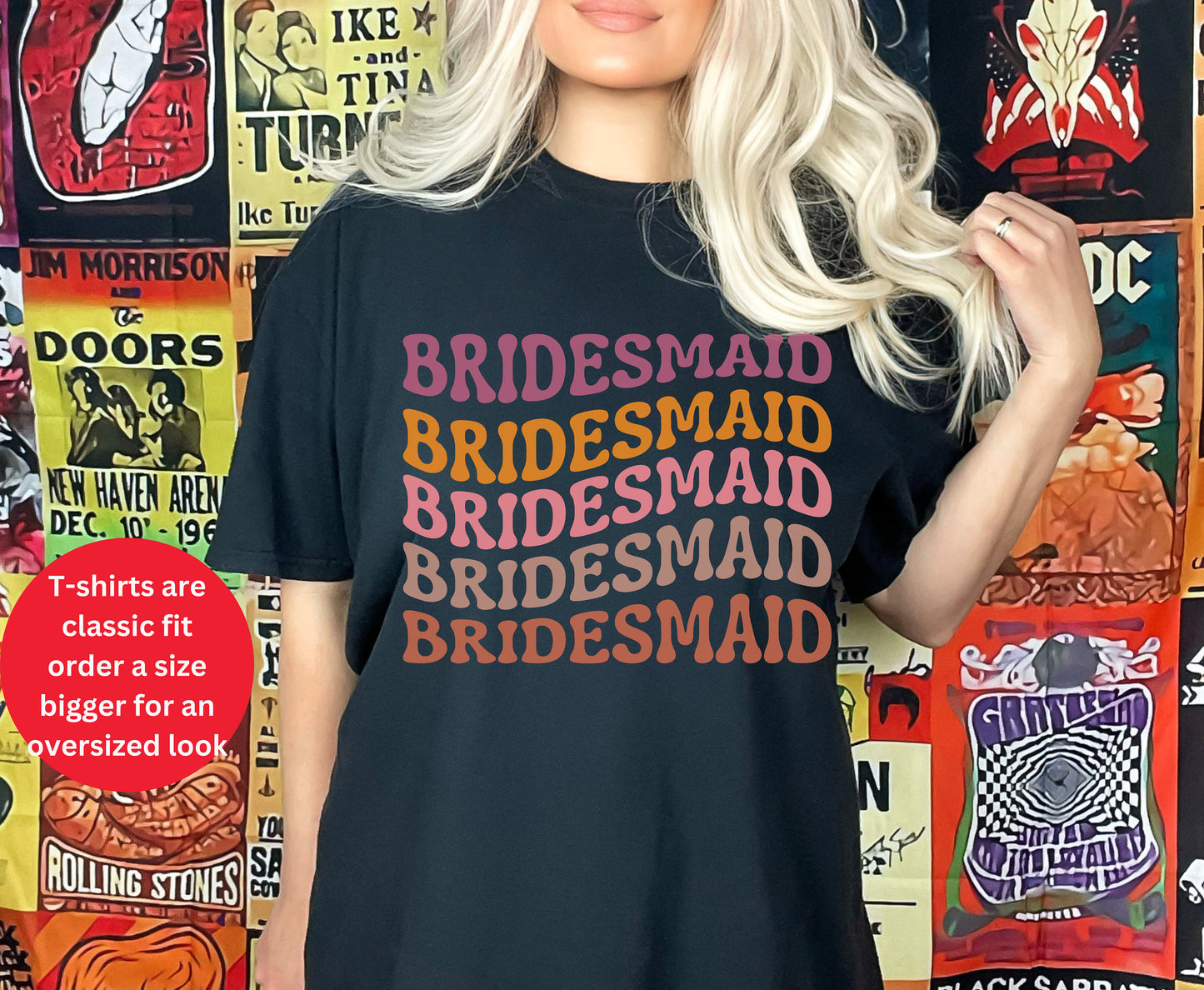 Boho retro groovy bride shirt for bridal party for wedding men women