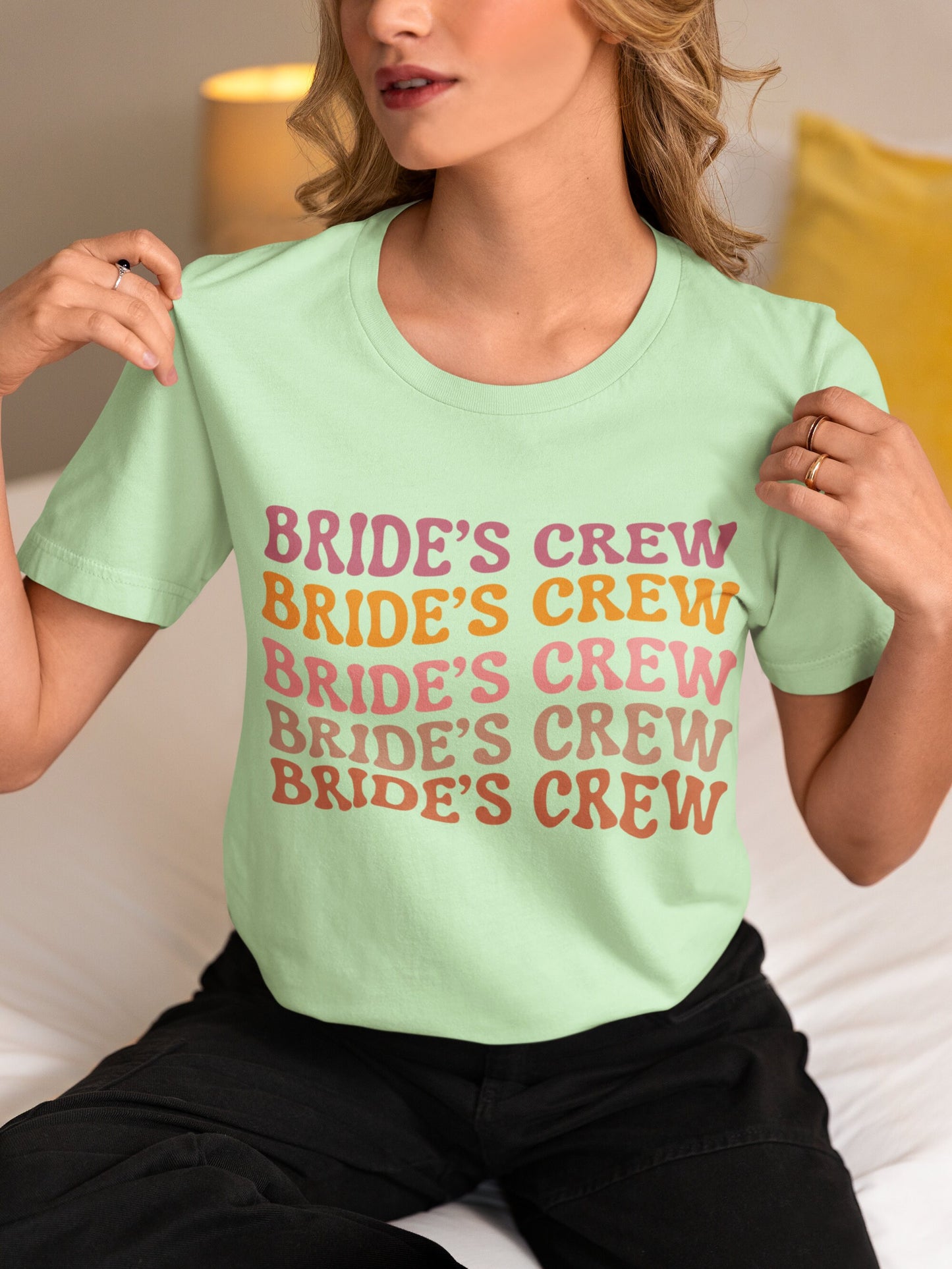 Boho retro groovy bride shirt for bridal party for wedding men women