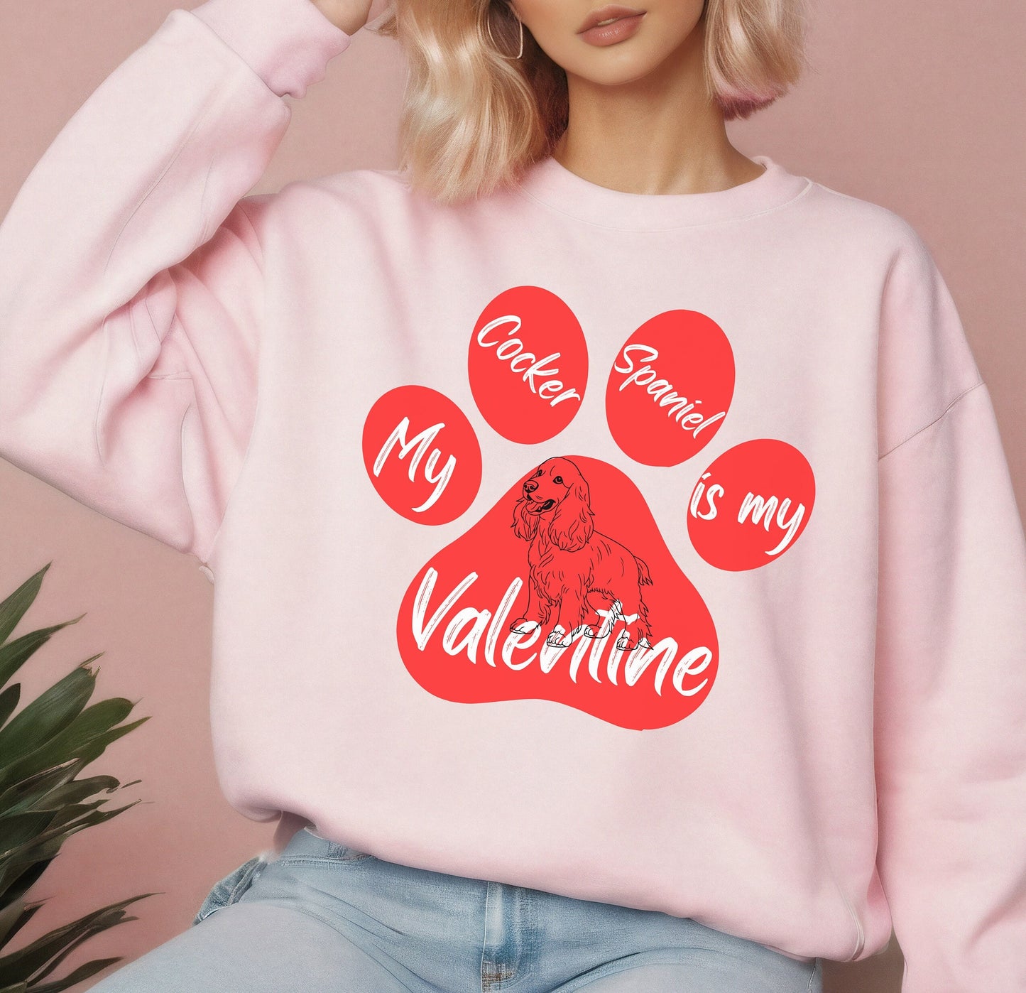 My Cocker Spaniel is my Valentine Dog Mom Dog Dad Valentines day Tshirt Sweatshirt Hoodie for men women, Cocker Spaniel dog owner Val Shirt