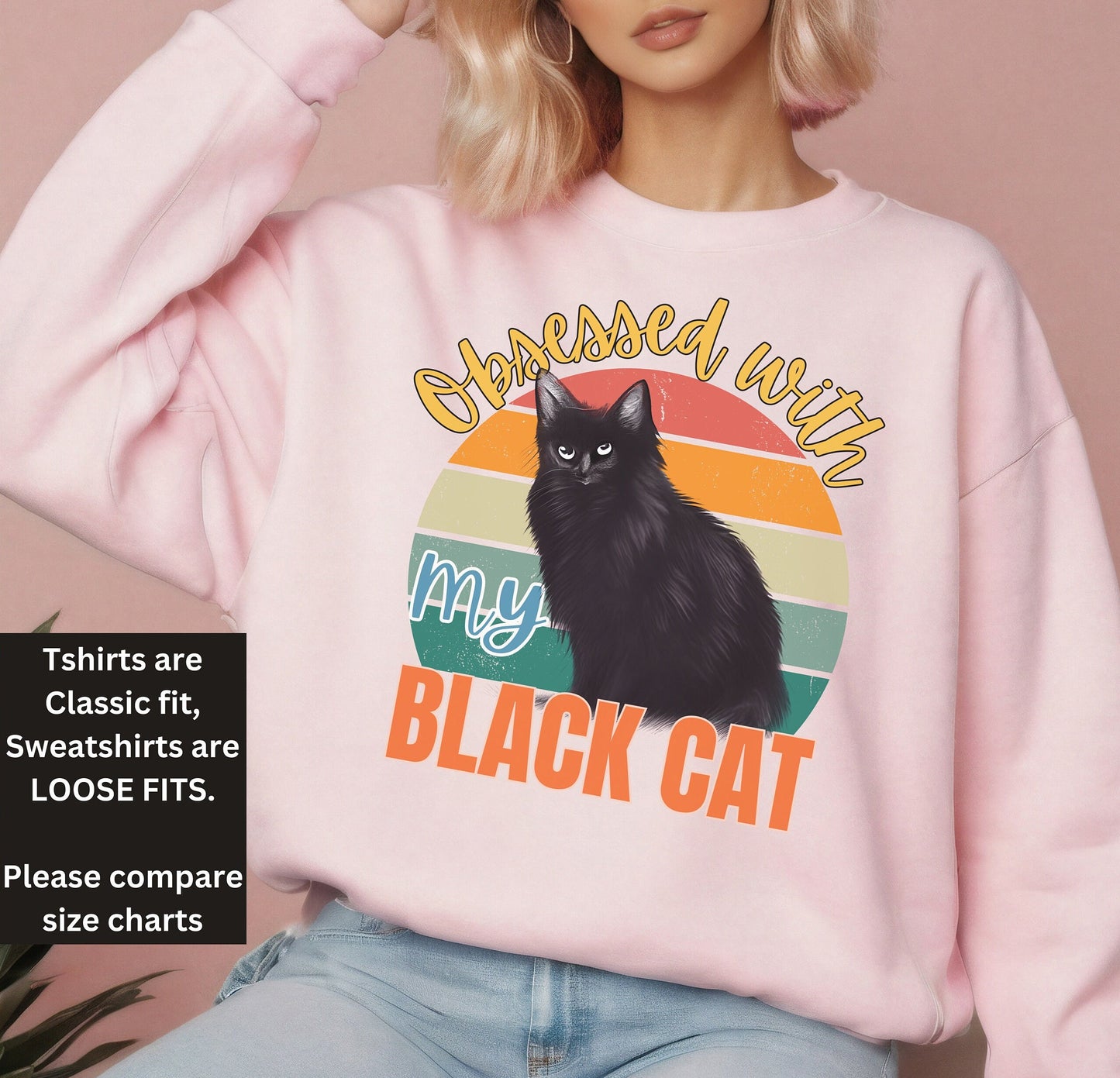 Unisex Black Cat Mom Dad Retro Shirt for men women, winter crewneck for cat lover