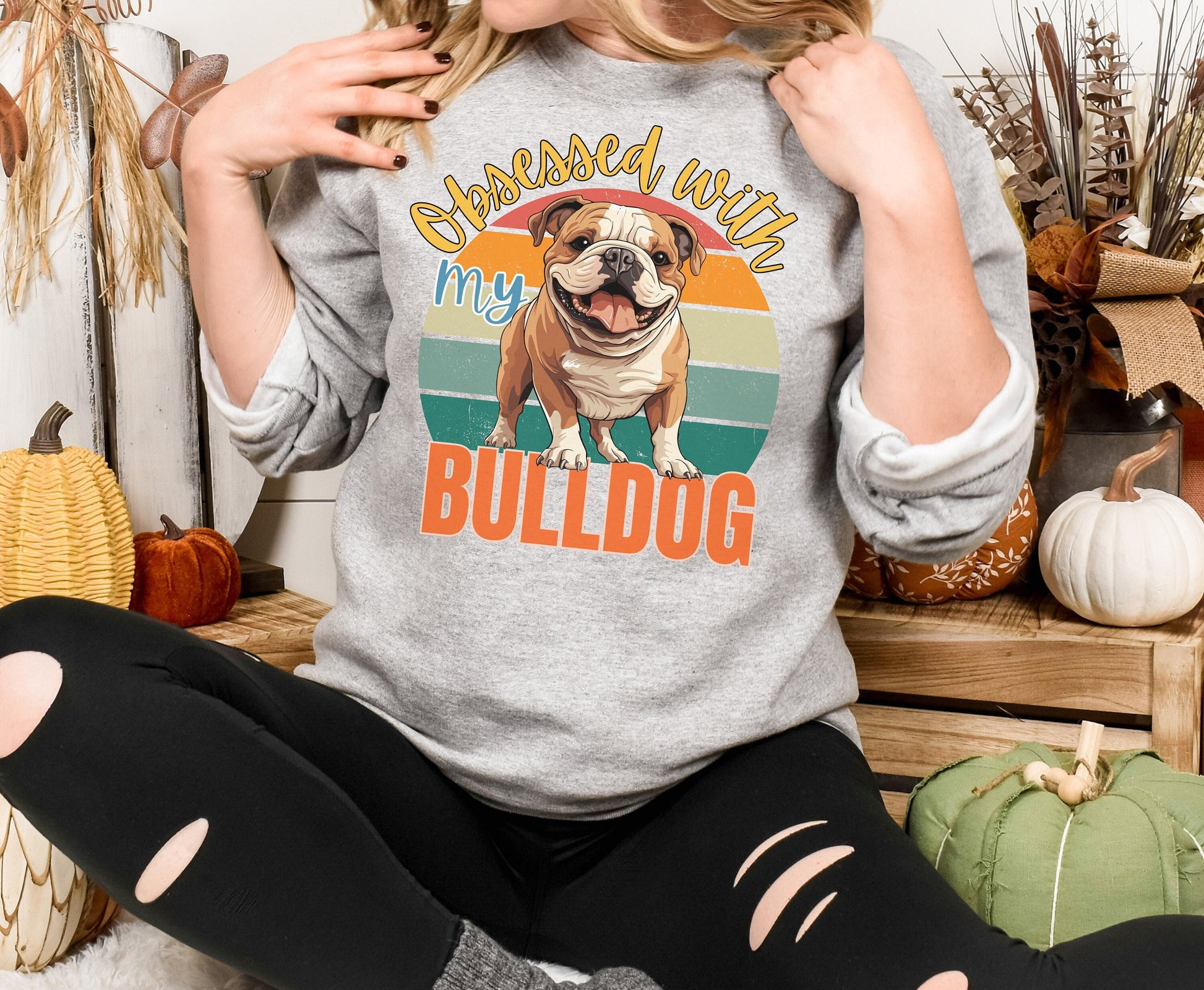 Unisex English Bulldog winter crewneck shirt for dog mom dog dad