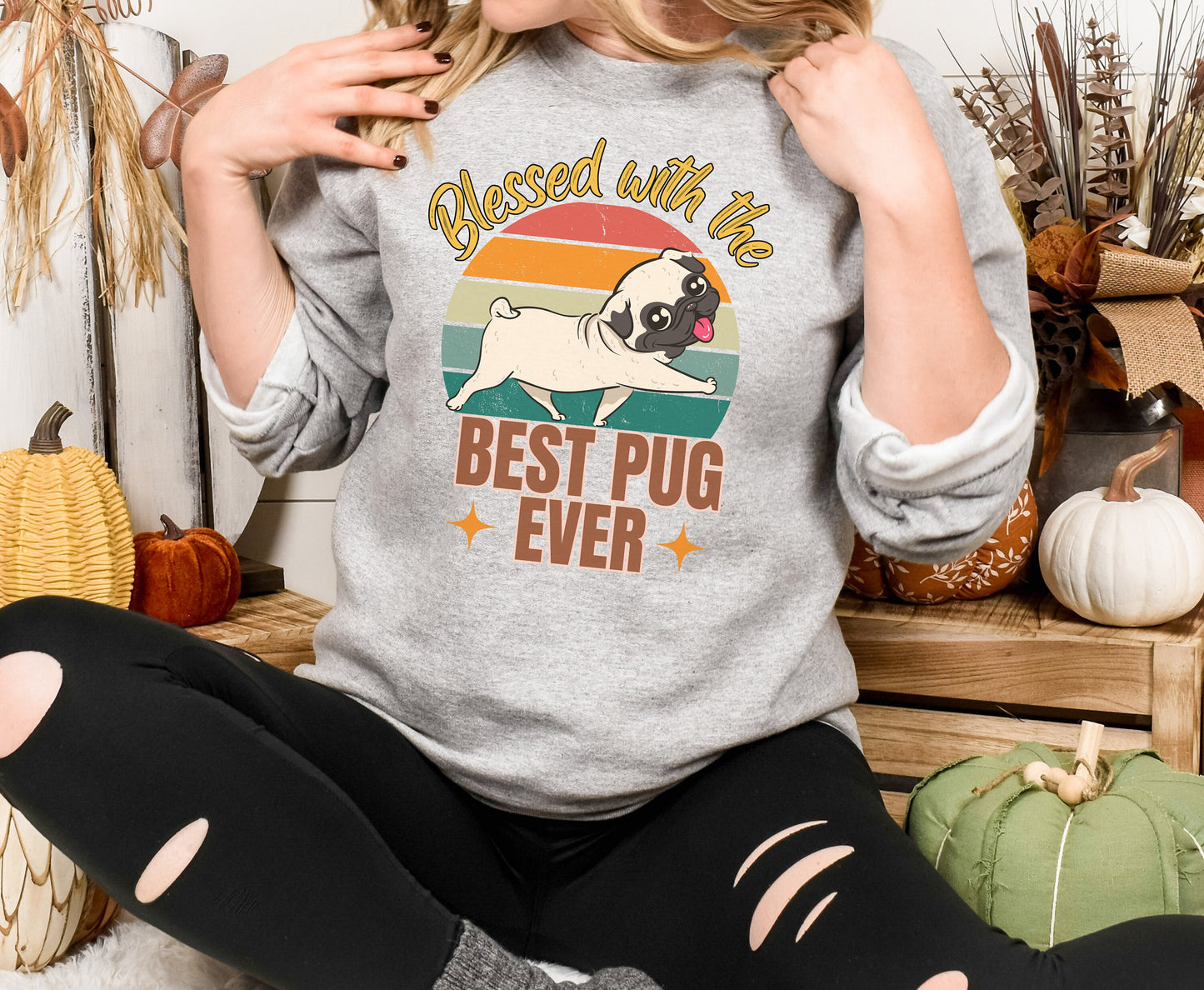 Pug Dog Lover Retro Tee - Unisex Pug Blessed T-Shirt for Men and Women