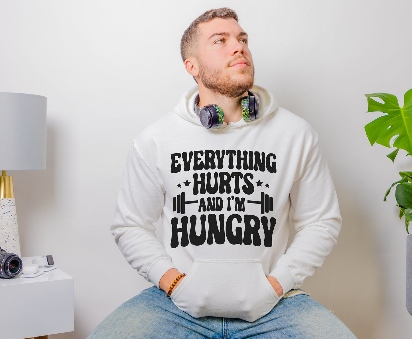 Funny Workout T-Shirt, Everything Hurts And I'm Hungry Shirt, Gift for Weightlifter Oversized Work Out Tee, Pump Cover, Men Women Gym Hoodie