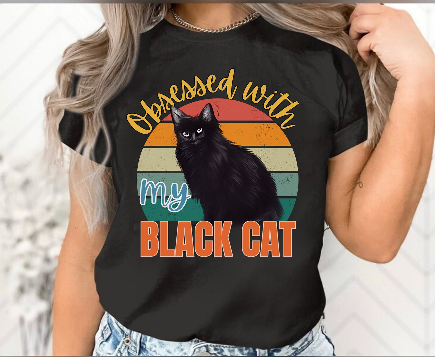 Unisex Black Cat Mom Dad Retro Shirt for men women, winter crewneck for cat lover