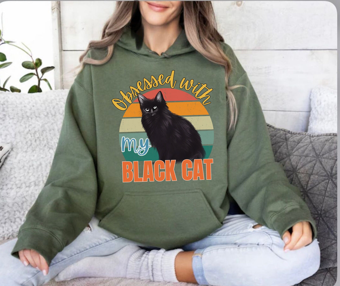 Unisex Black Cat Mom Dad Retro Shirt for men women, winter crewneck for cat lover