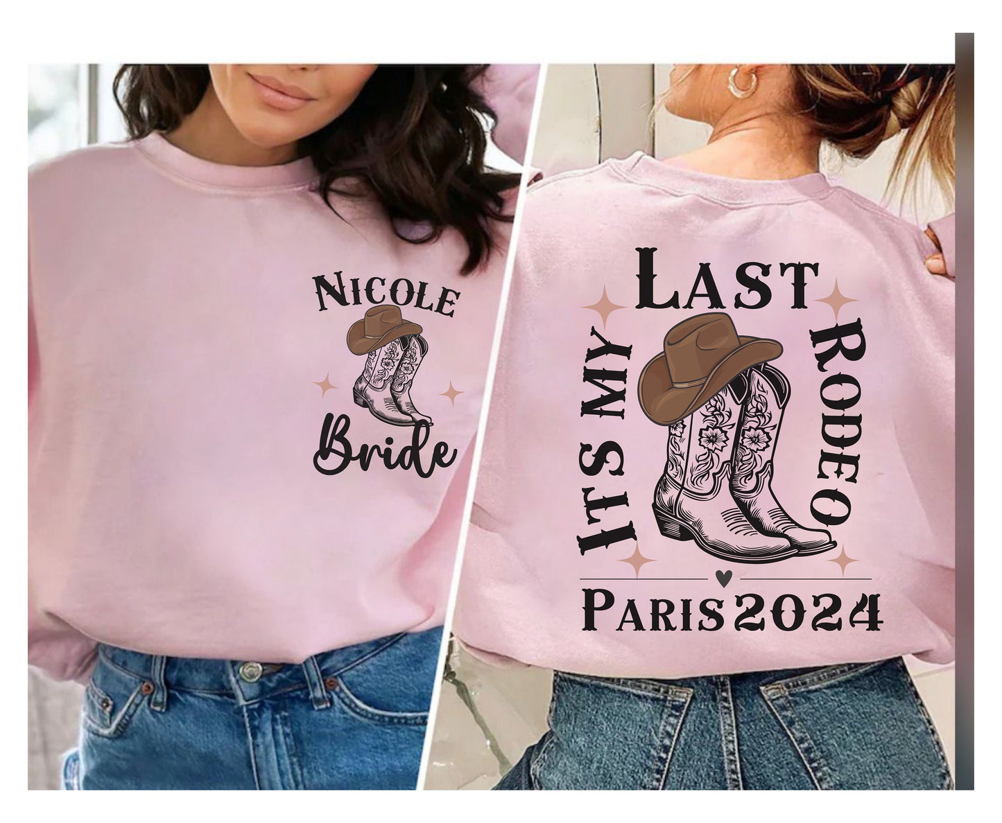 Western Themed Bachelorette Its my Last Rodeo Shirt Bridal Shower Hen Party Back of shirt Print Trendy Shirts Cowgirl VSCO Bride Jumper gift