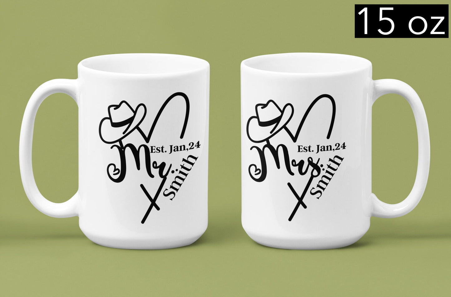 Custom Mr and Mrs Couple Mugs Personalized Western Hen Party Ceramic Mug gifts for Cowgirl Bride and Cowboy Groom Rodeo Wedding Mug gift