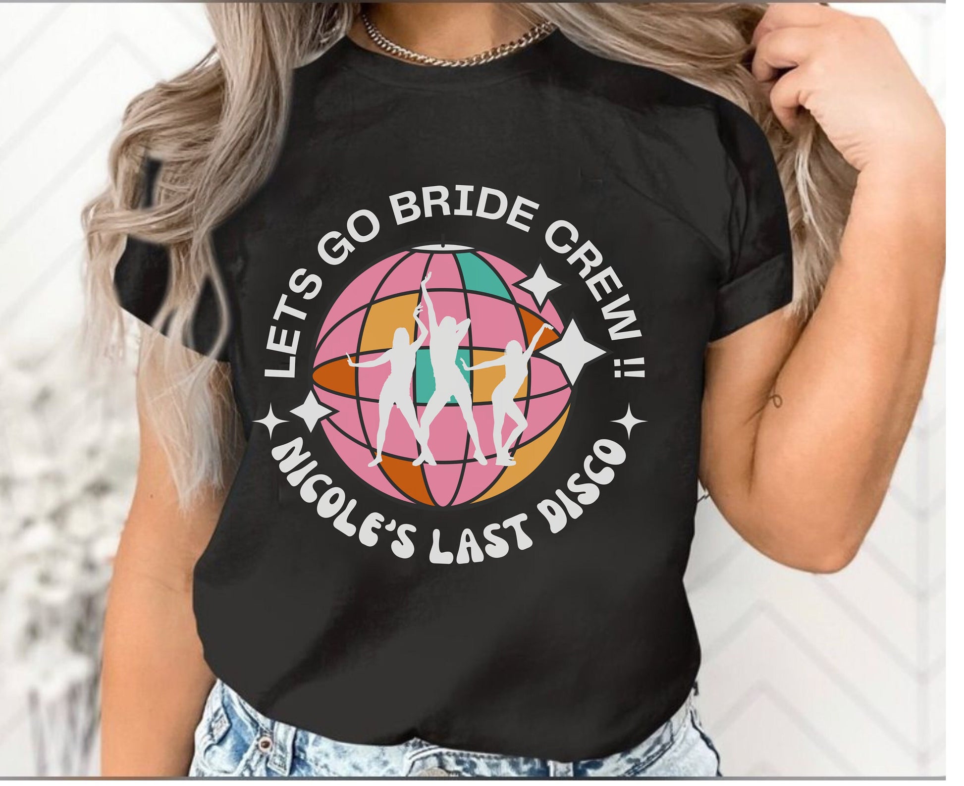 Lets go bride and bridesmaid shirt Disco Ball Baby Tee, Mirror Ball Tee, Women&#39;s Fitted Tee, Unisex Shirt, Y2K Clothing, Trendy Top, hen party shirt