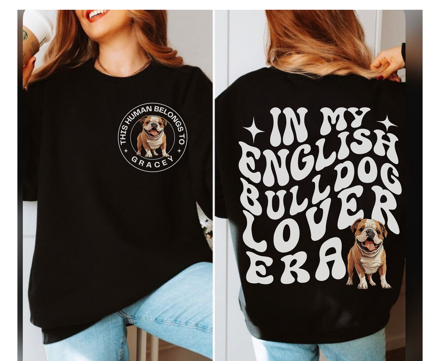 Personalized English Bulldog Dog Lover Era Bulldog Dad Tshirt Hoodie gift for Dog Lover Shirts Vsco Custom Dog Mama T Shirts for Men Women