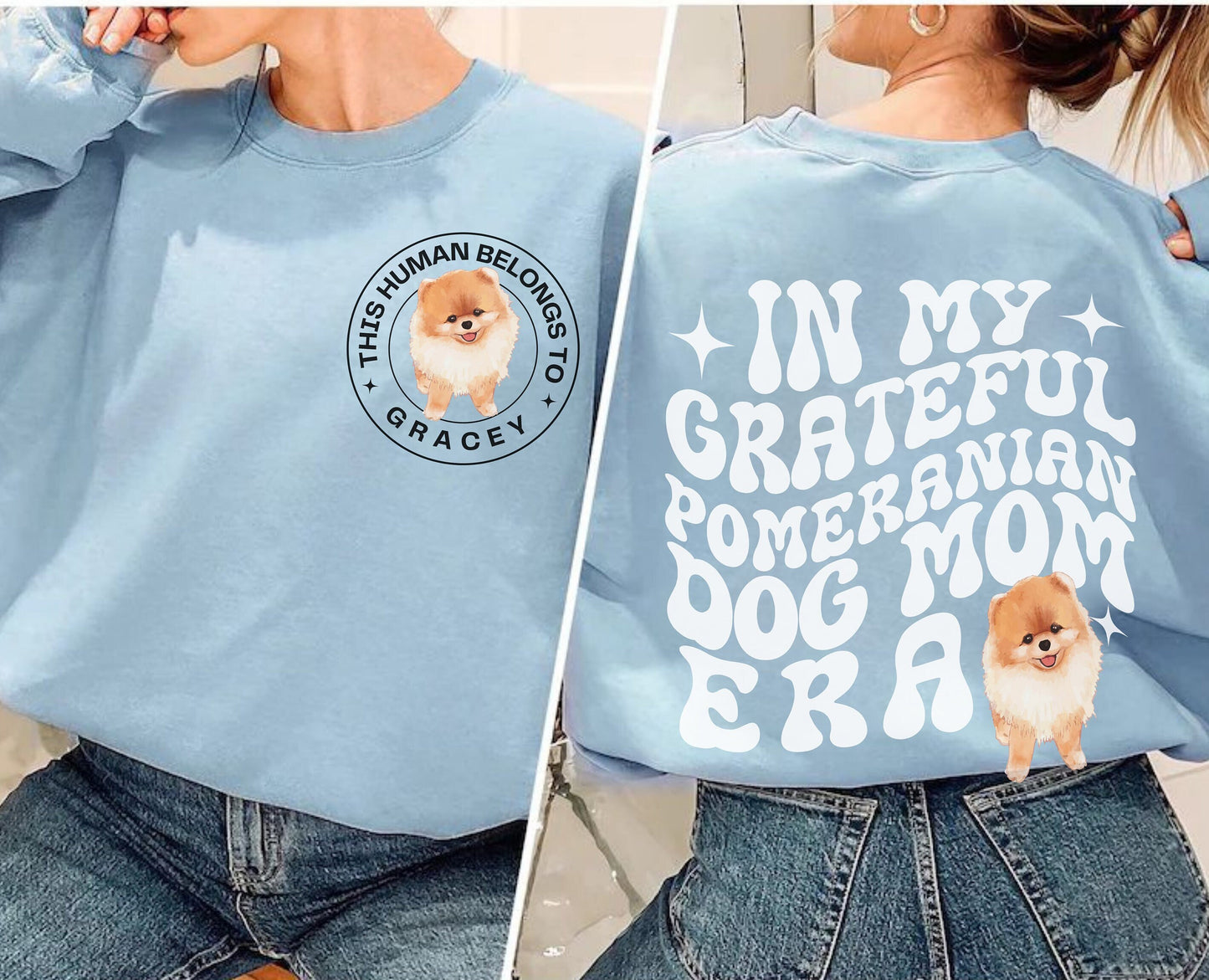 Personalized Pomeranian Mom Era Tshirt Hoodie Sweatshirt gift for Dog Lover, Cute custom dog Mama Shirt Vsco Pomeranian T Shirts for Women