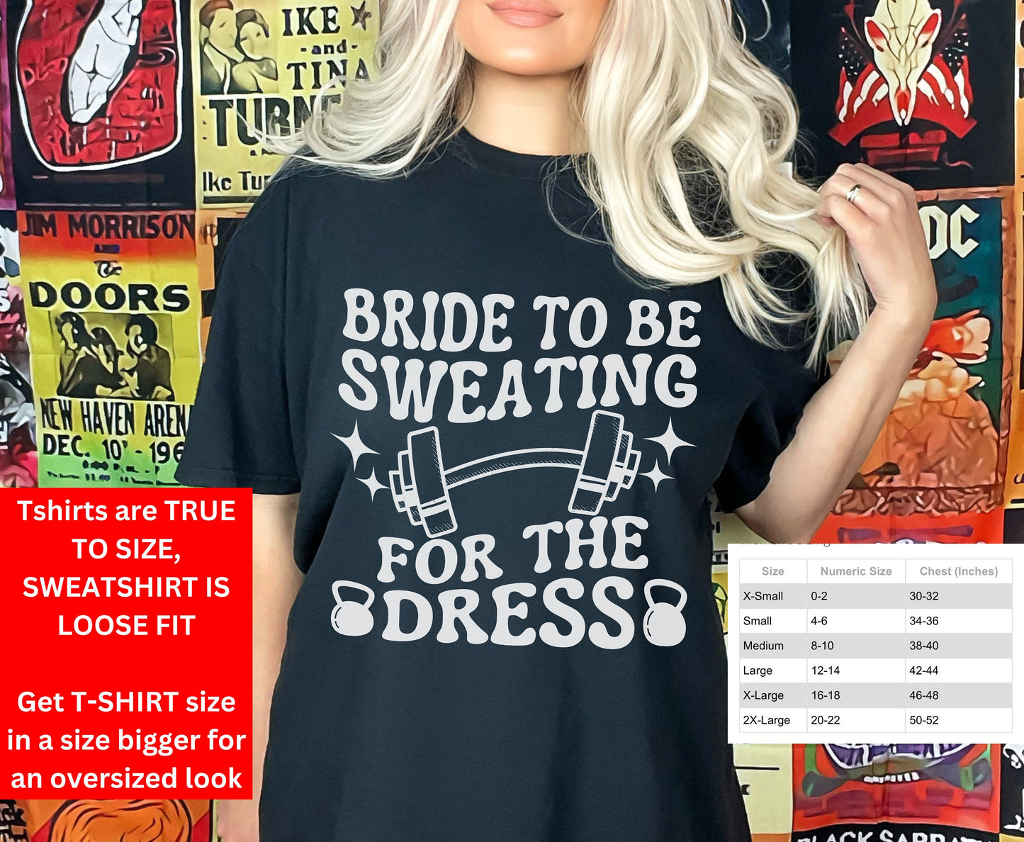 Funny Workout T-Shirt for Bride to be Sweating for the Dress Gym Shirt Fiancée Gift for Weightlifter Oversized Work Out Tee Women Gym Hoodie