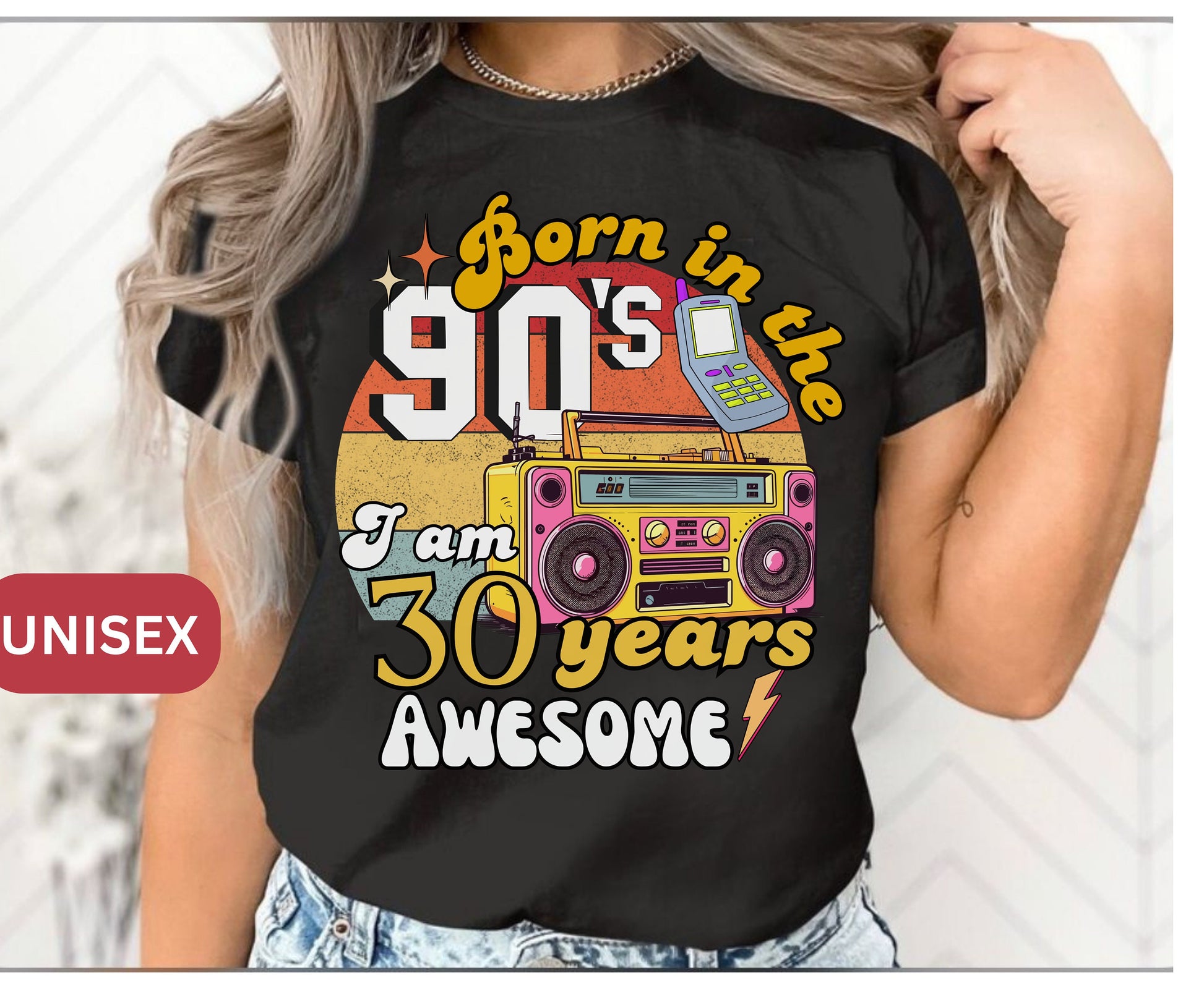 Retro Boho 30th Birthday Shirt for men women Unisex gift for him for her,Born in the 90s gifts