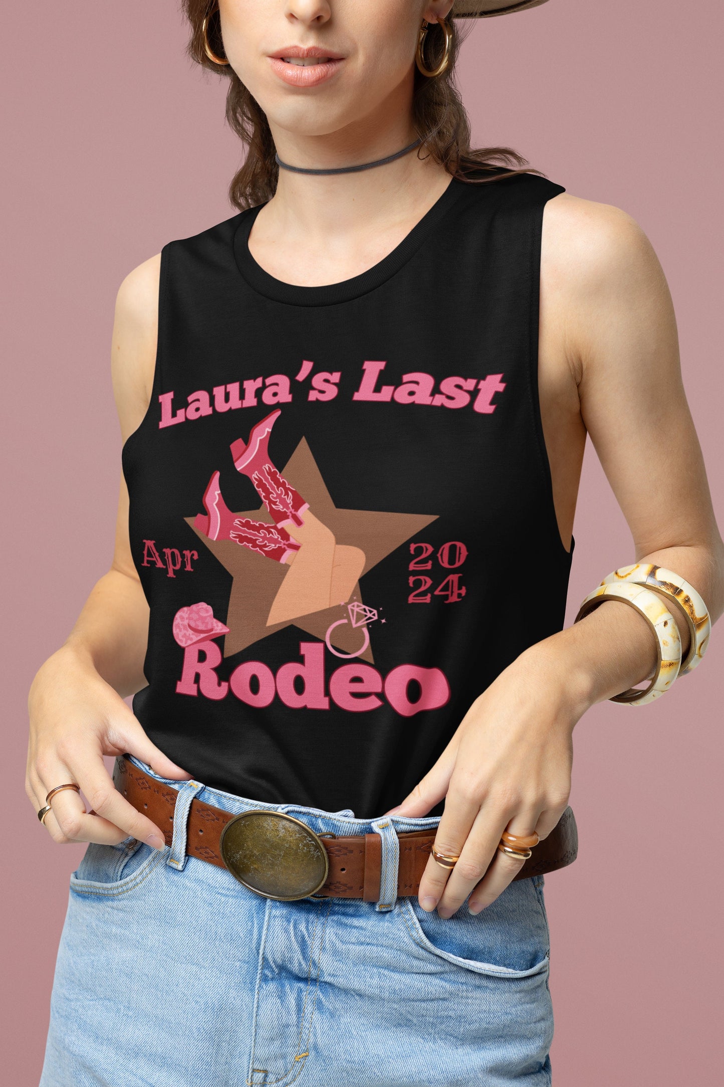 Western themed bachelorette tshirt tank top sweatshirt for last rodeo Hen party