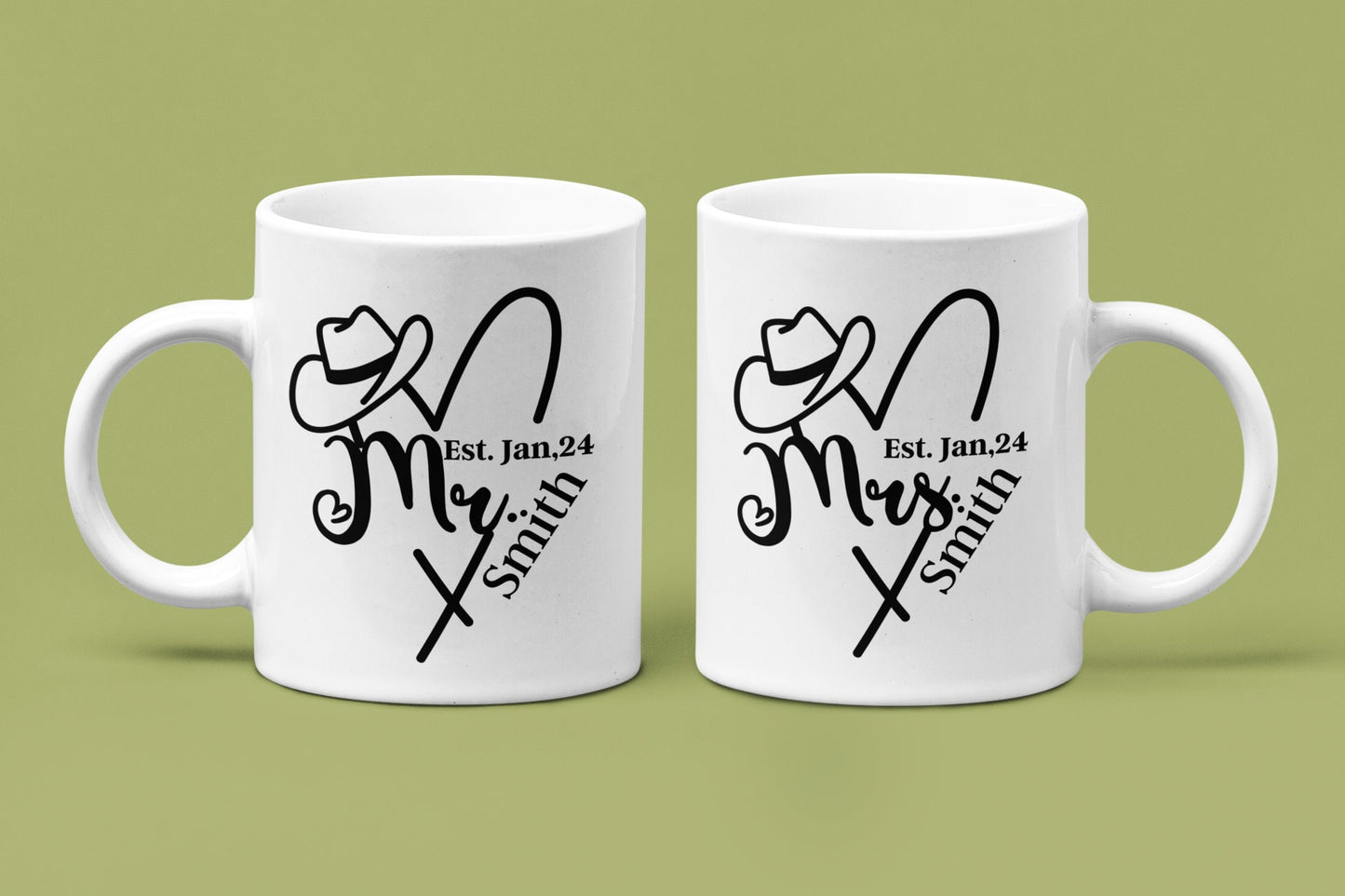 Custom Mr and Mrs Couple Mugs Personalized Western Hen Party Ceramic Mug gifts for Cowgirl Bride and Cowboy Groom Rodeo Wedding Mug gift