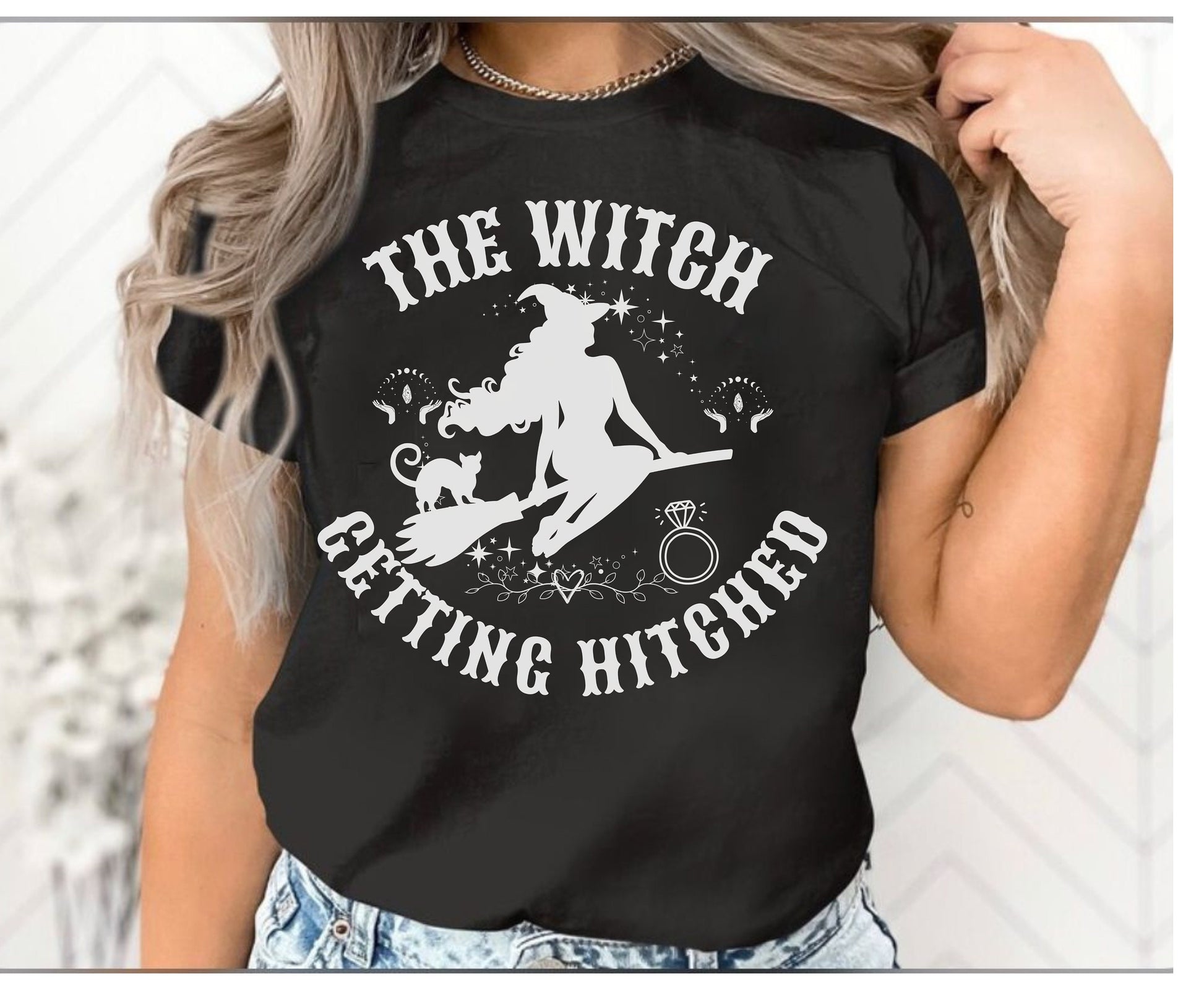 The Witch Bride Shirt Unisex bride t-shirt for occultic sorcery with Cat. Unisex shirt for men women.