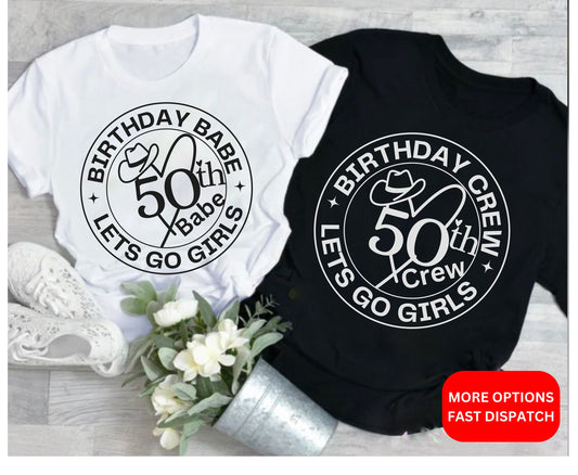 50th Western-Themed Cowgirl Birthday Shirt Lets go girls Custom 50 Sweatshirt, 50th Cowboy Birthday Party Tee Shirts for Country Women Tanks