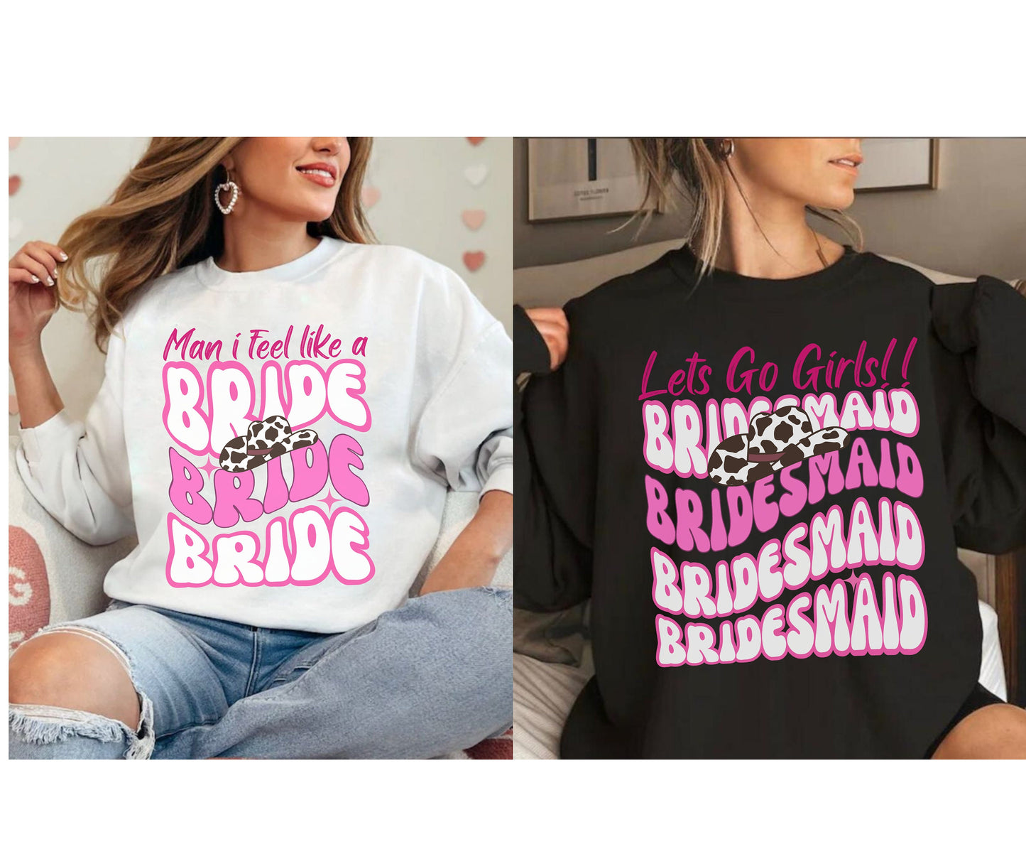 Western Themed Bachelorette Shirt, Lets go Girls Retro Wavy Bride Bridesmaid Sweatshirt for Cowgirl Hen Party, Cowboy Country Hen Do Shirts