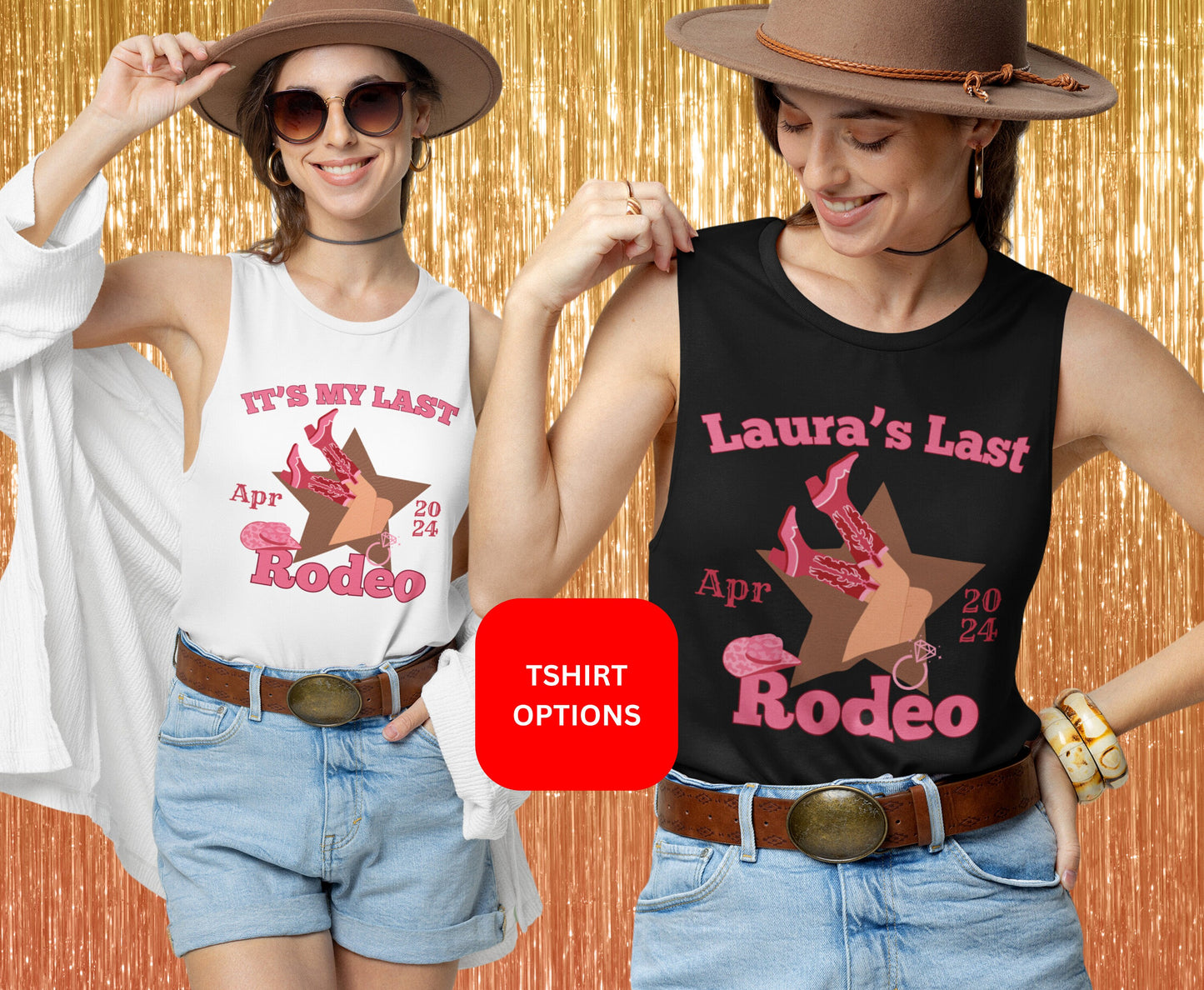 Western themed bachelorette tshirt tank top sweatshirt for last rodeo Hen party