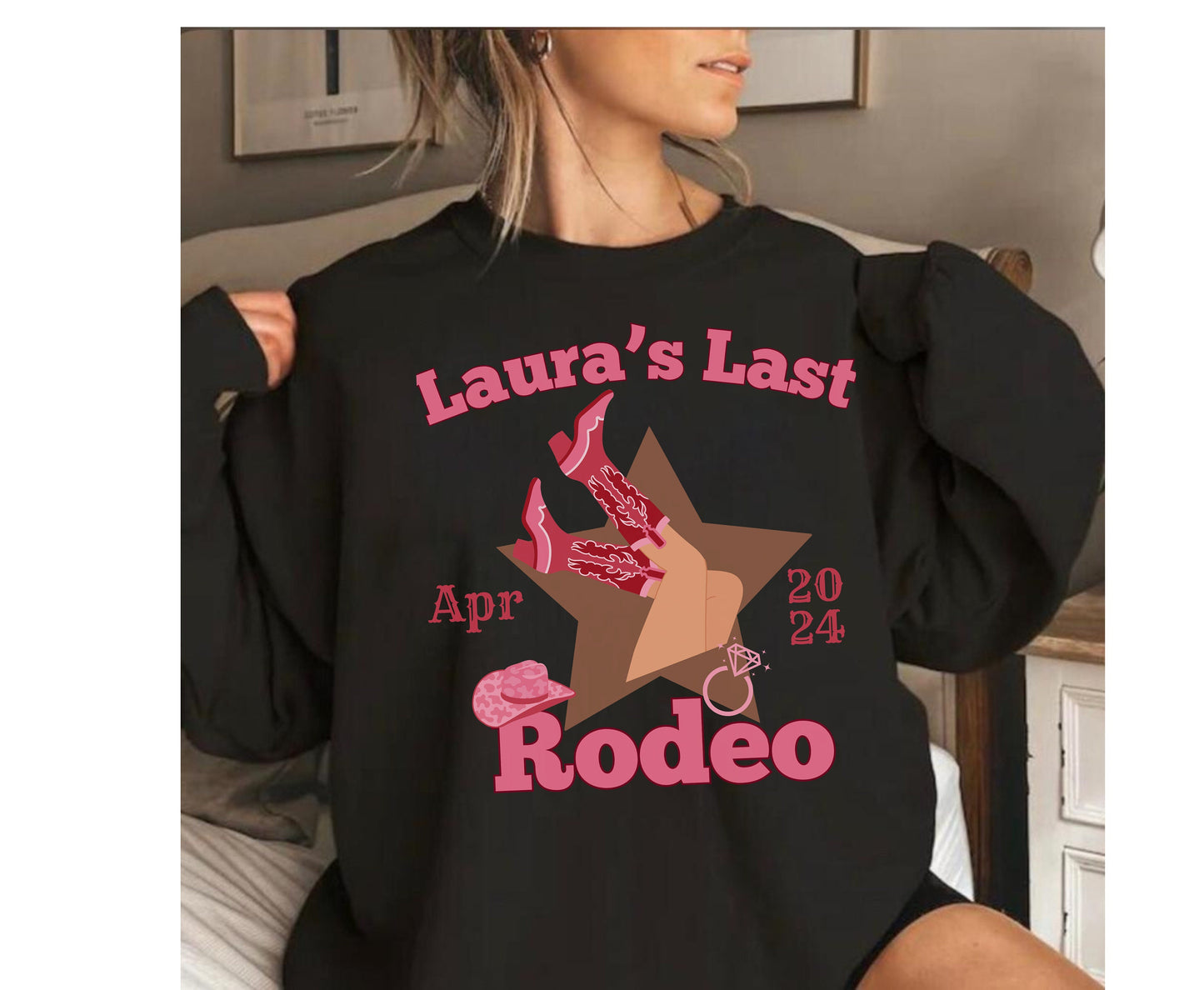 Cowgirl Hen Party Sweatshirt - Last Rodeo Bachelorette T Shirt - Western Themed Hen Do Jumper