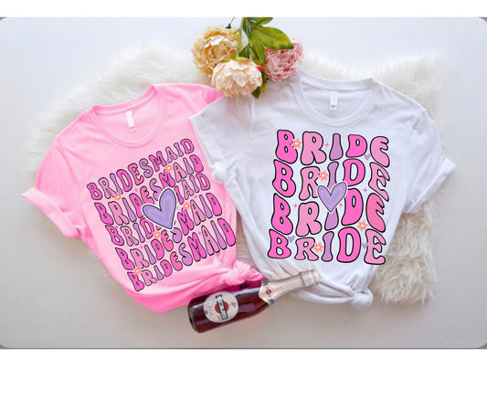 Retro Groovy boho bride bridesmaid shirt for men women, Aesthetic wedding shirt gifts for bride