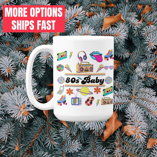 80s Baby Retro Mug Birthday gift for him, 80s Birthday mug for her Born in the 80s 25th 40th Birthday mug for men women, Retro 80s Mug gifts