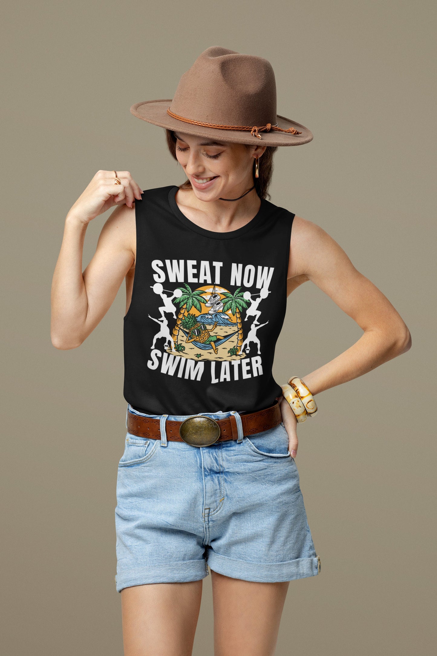 Summer Workout T-Shirt Sweat now Swim Later Funny gym Gift for Weightlifter, Oversized Work Out Tee, Pump Cover, Men Women Humour Gym Shirt