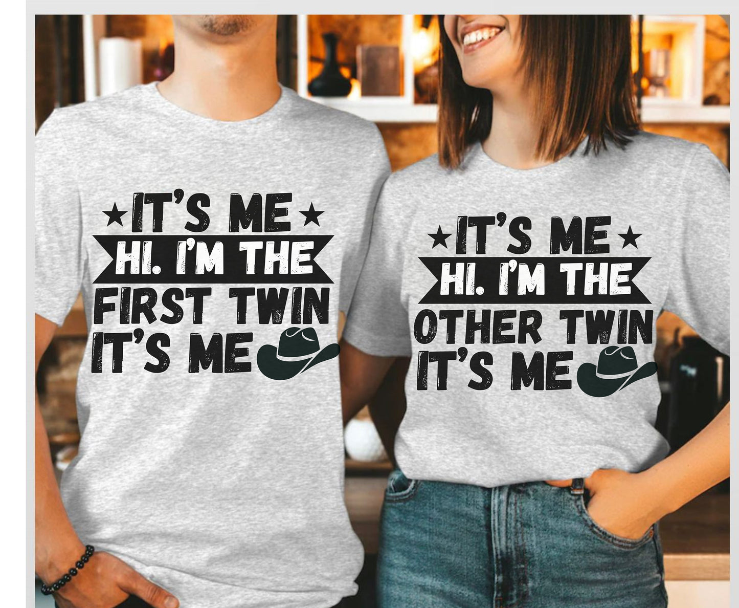 Passendes Cowboy-Shirt für Zwillinge, „It’s me Hi, ich bin Zwilling“ | Zwillingsshirt mit Western-Motiv, Geschenk für Zwillinge, Männer und Frauen | Bestie-Sweatshirt, Tanktop, Hoodie, T-Shirt