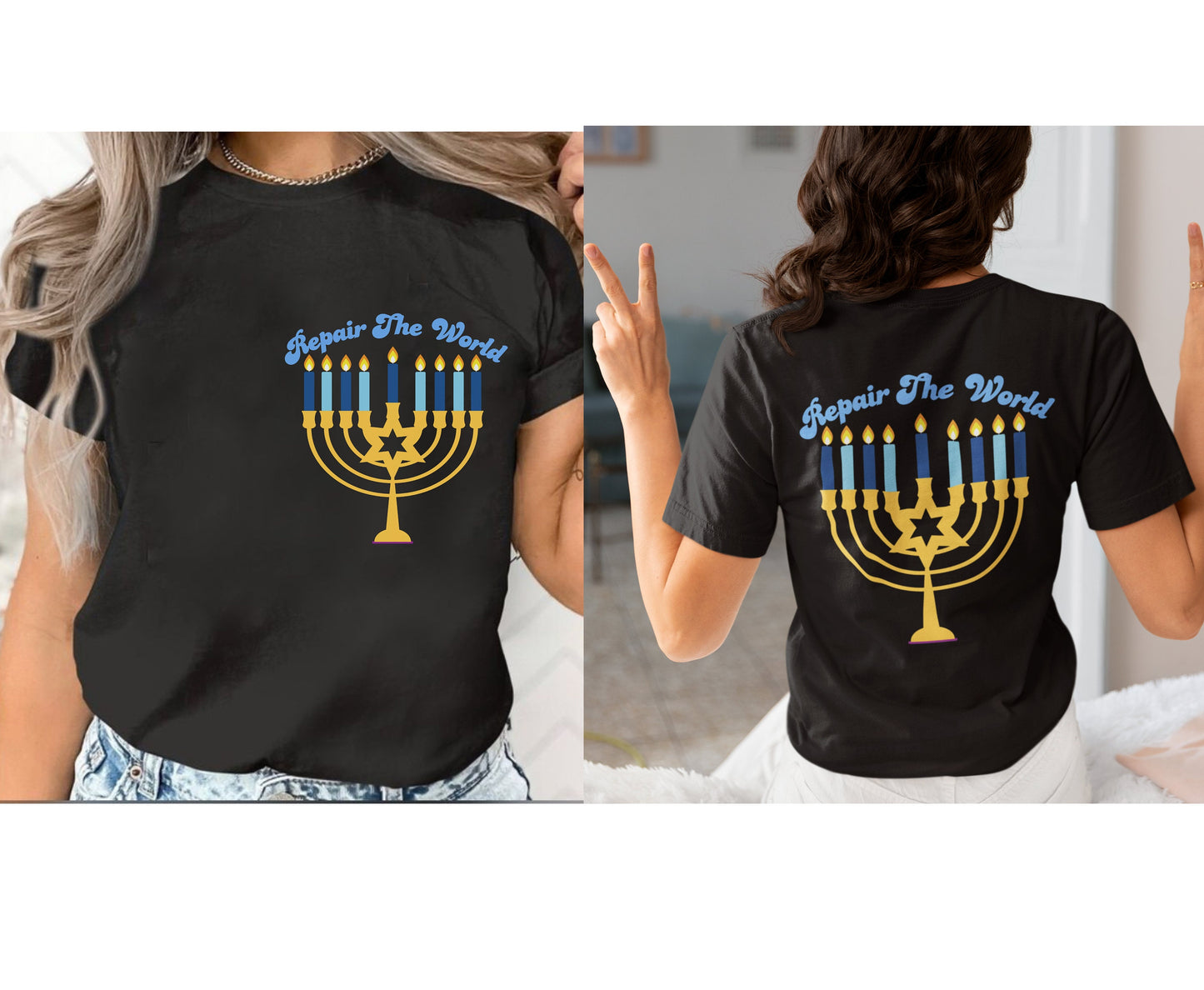 Tikkun Olam Hanukkah Shirt - Hebrew Design