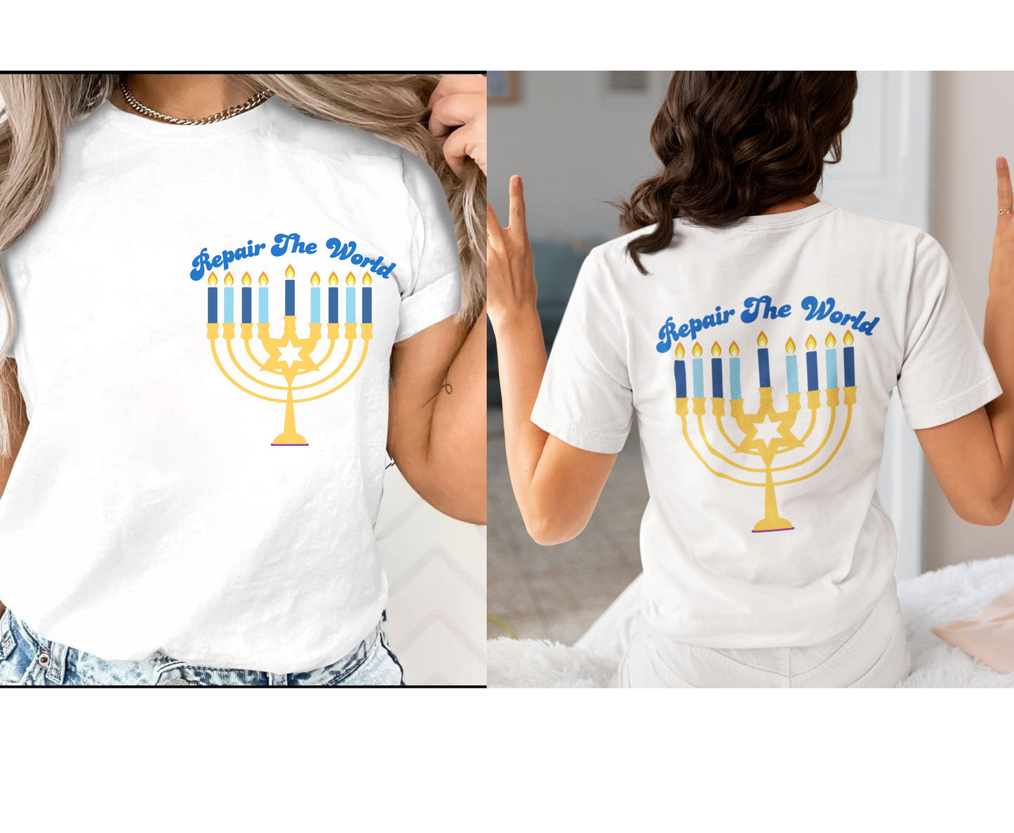 Tikkun Olam Hanukkah Shirt - Hebrew Design