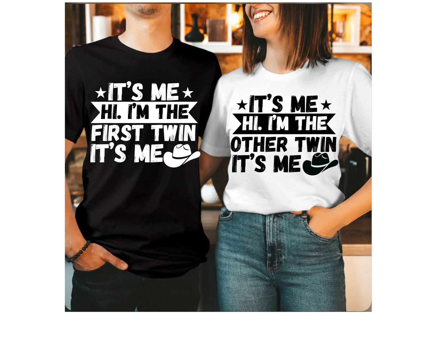 Passendes Cowboy-Shirt für Zwillinge, „It’s me Hi, ich bin Zwilling“ | Zwillingsshirt mit Western-Motiv, Geschenk für Zwillinge, Männer und Frauen | Bestie-Sweatshirt, Tanktop, Hoodie, T-Shirt