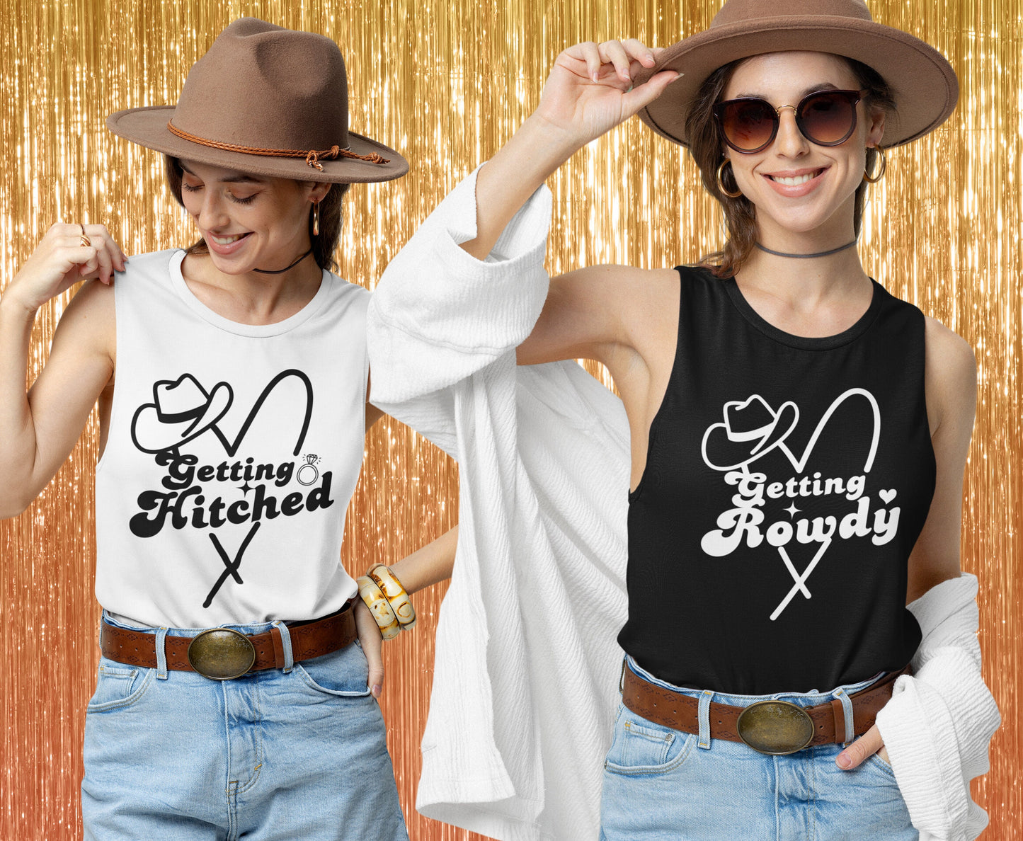 WESTERN BACEHLORETTE Party Tank Tops, Getting Hitched & Getting Rowdy Shirt, Tshirt, sweatshirt Hoodie Nashville Funny Hen Do Party Shirt, Country Bachelorette Tank Tops