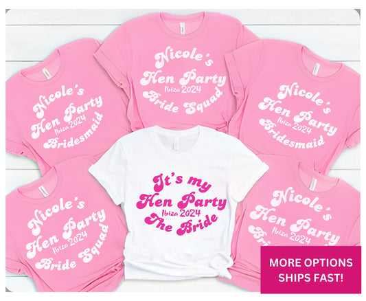 Custom Hen Party Matching Shirt for Bride Bridesmaid Maid of Honour Trendy Retro Bachelorette Shirt