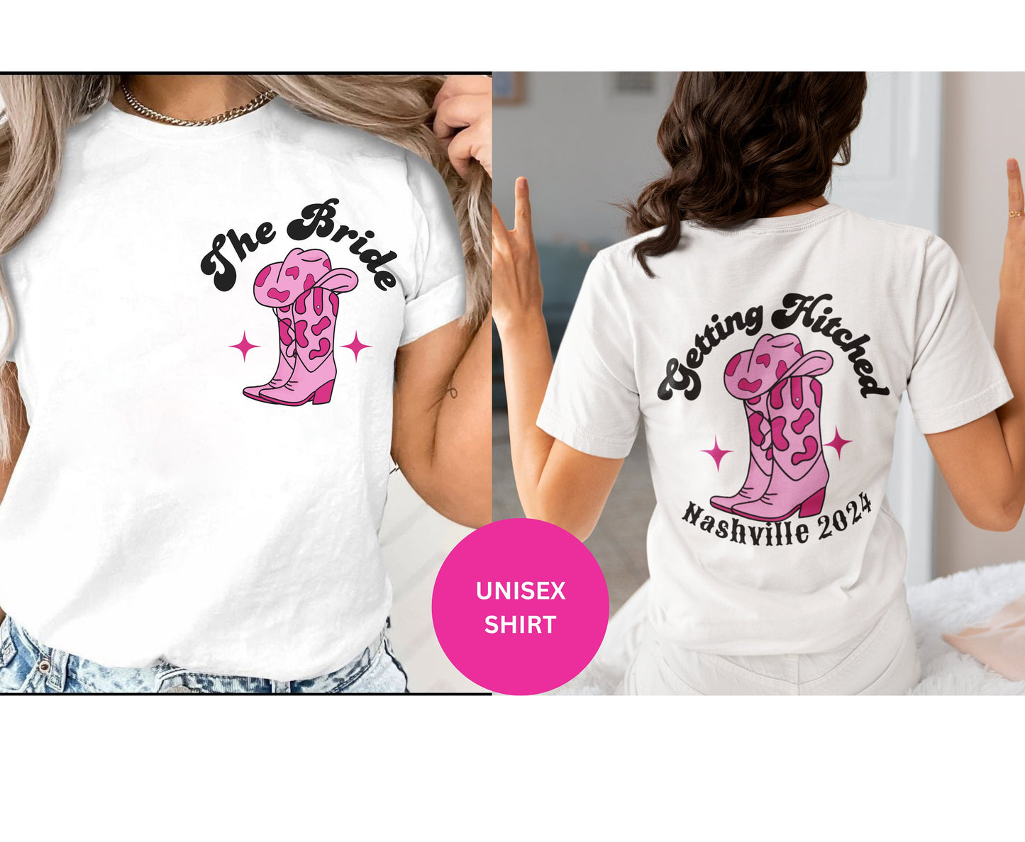 Trendy Western Themed Hen Party T Shirt Getting Hitched Cowgirl Country Bachelorette Shirts Gift for Cowboy Team bride Bridesmaid Crew Shirt