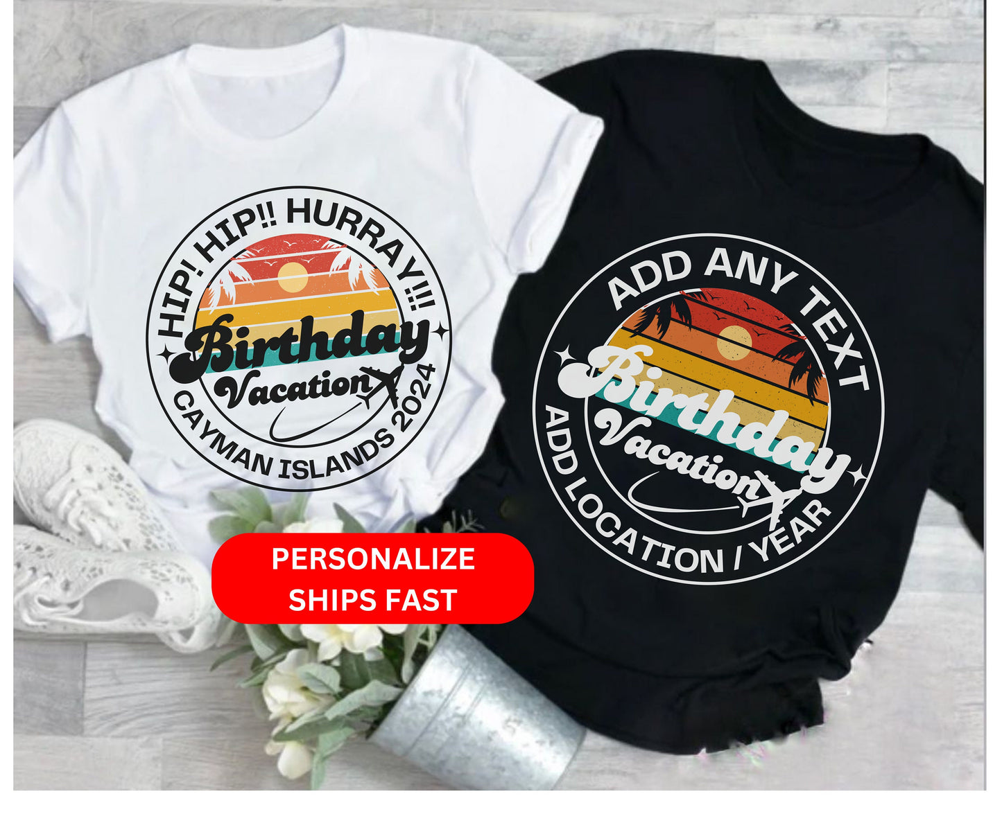 Personalisiertes Location Geburtstags-Kreuzfahrt-T-Shirt Passendes Bday Beach Crew T-Shirt 30. 40. 50. Geburtstagsgeschenk Party-Shirt Insel-Kreuzfahrt Familienausflug