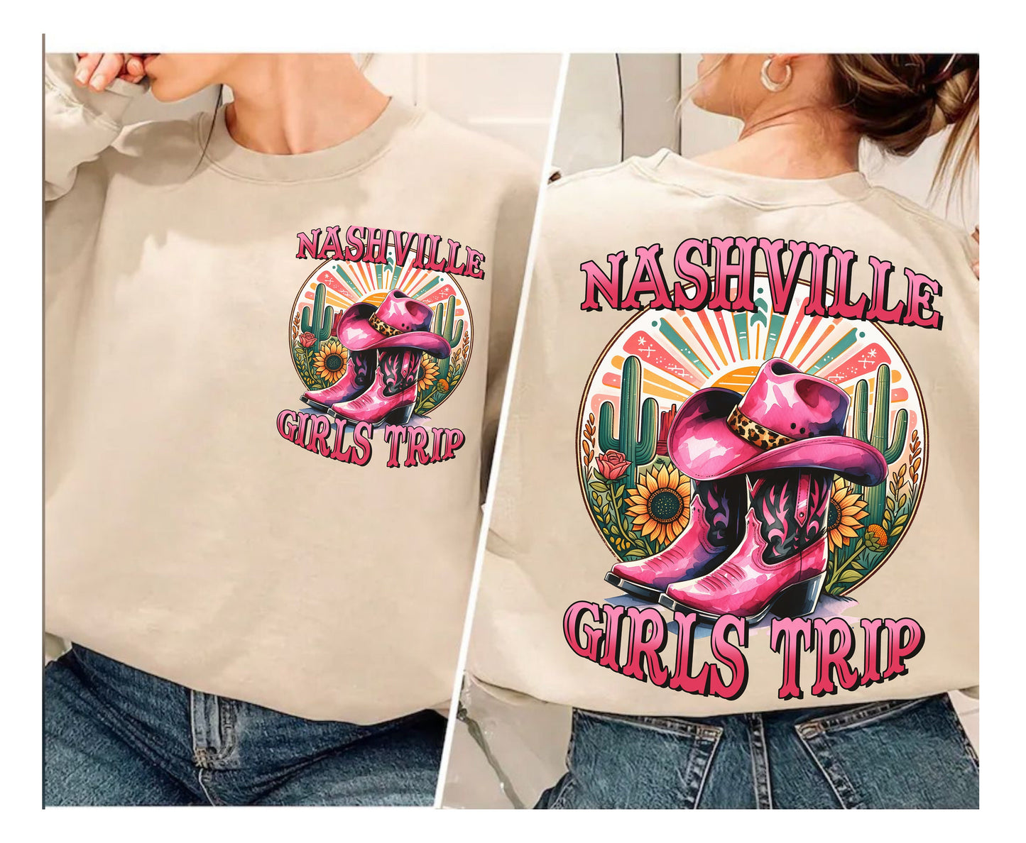 Cowgirl Nashville Girls Trip Tee Shirt with Western Themed Design