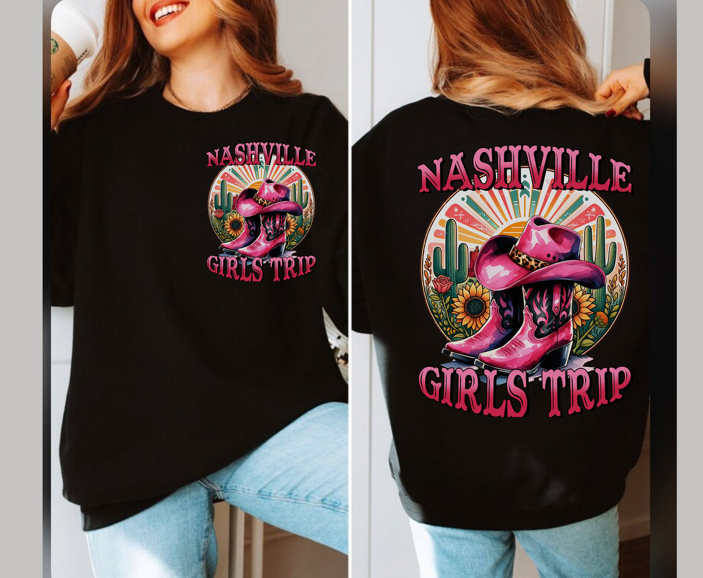 Cowgirl Nashville Girls Trip Tee Shirt with Western Themed Design