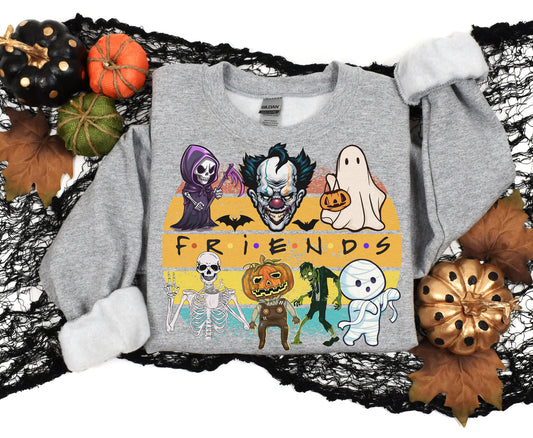 optionalTrendy Halloween Horror Friends Skeleton Pumpkin Ghost Zombie Mummy Shirt