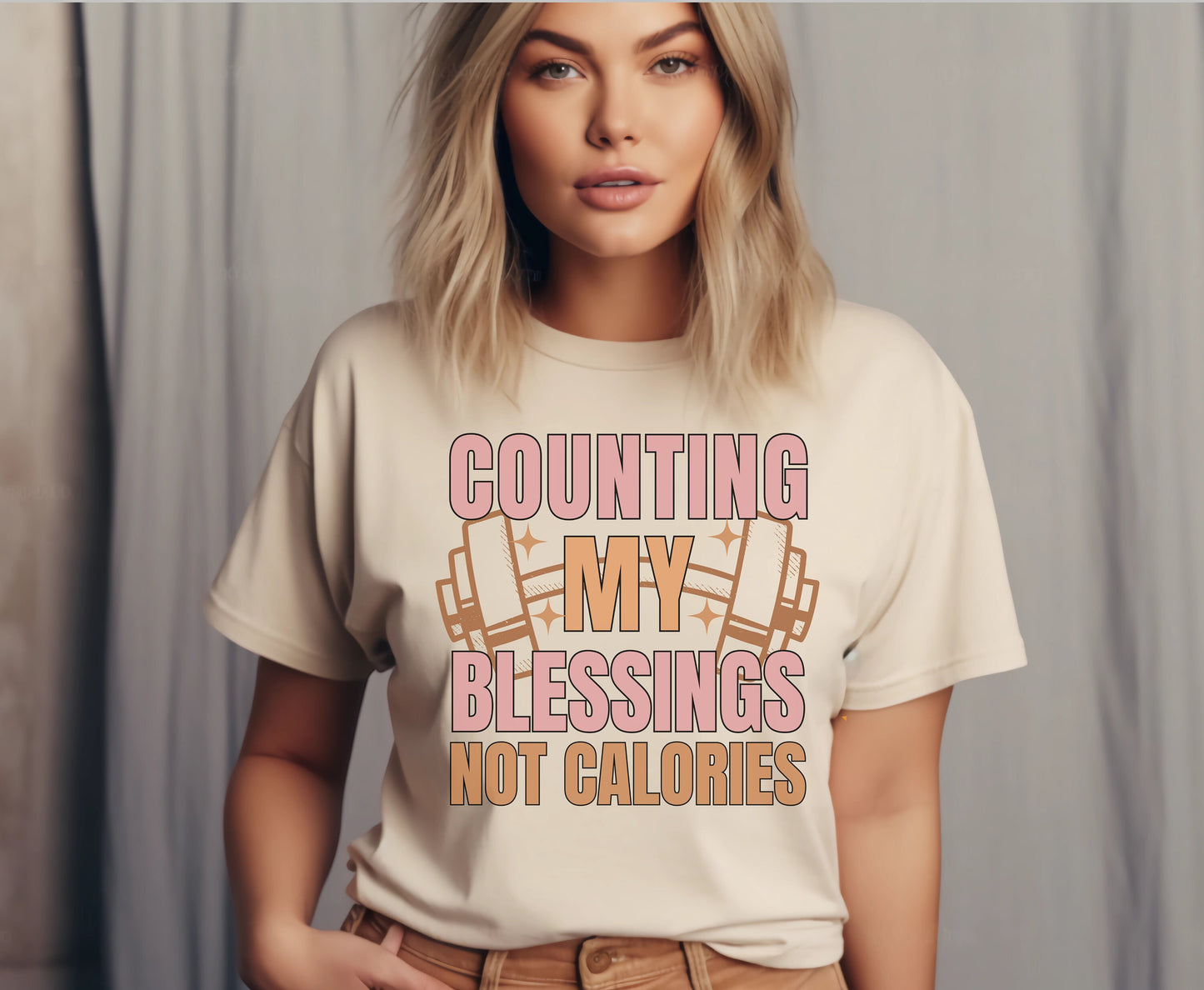 Funny Workout T-Shirt Counting My Blessings Not Calories Fitness Gift for Weightlifter Oversize Work Out Tee Pump Cover Men Women Gym Shirts