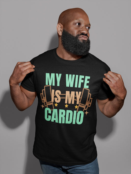 Funny Workout T-Shirt My Wife is my Cardio Gift for Weightlifter Husband Oversized Work Out Pump Cover Men Women Trendy Gym Tee Shirt Hoodie