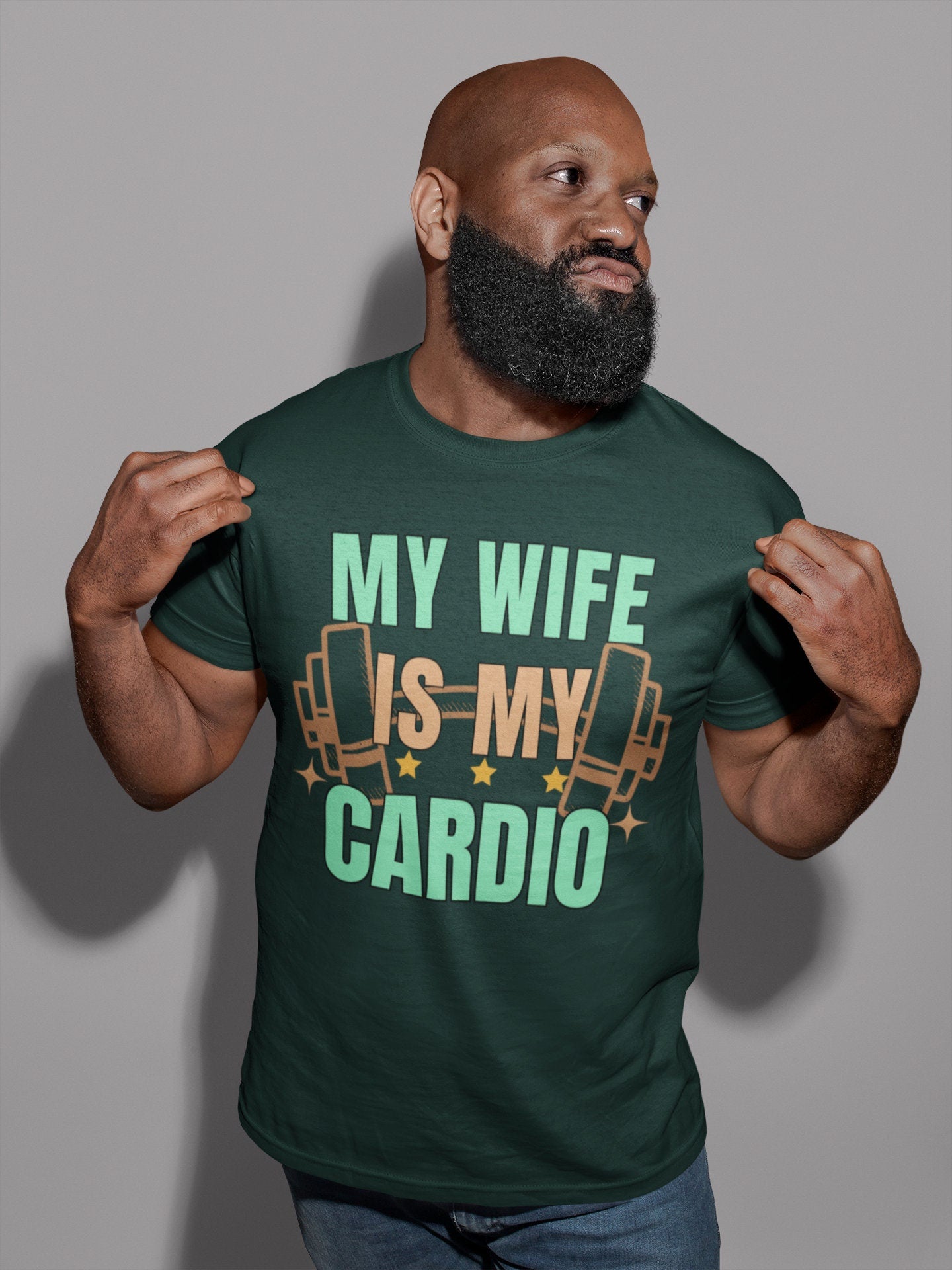 Funny Workout T-Shirt My Wife is my Cardio Gift for Weightlifter Husband Oversized Work Out Pump Cover Men Women Trendy Gym Tee Shirt Hoodie