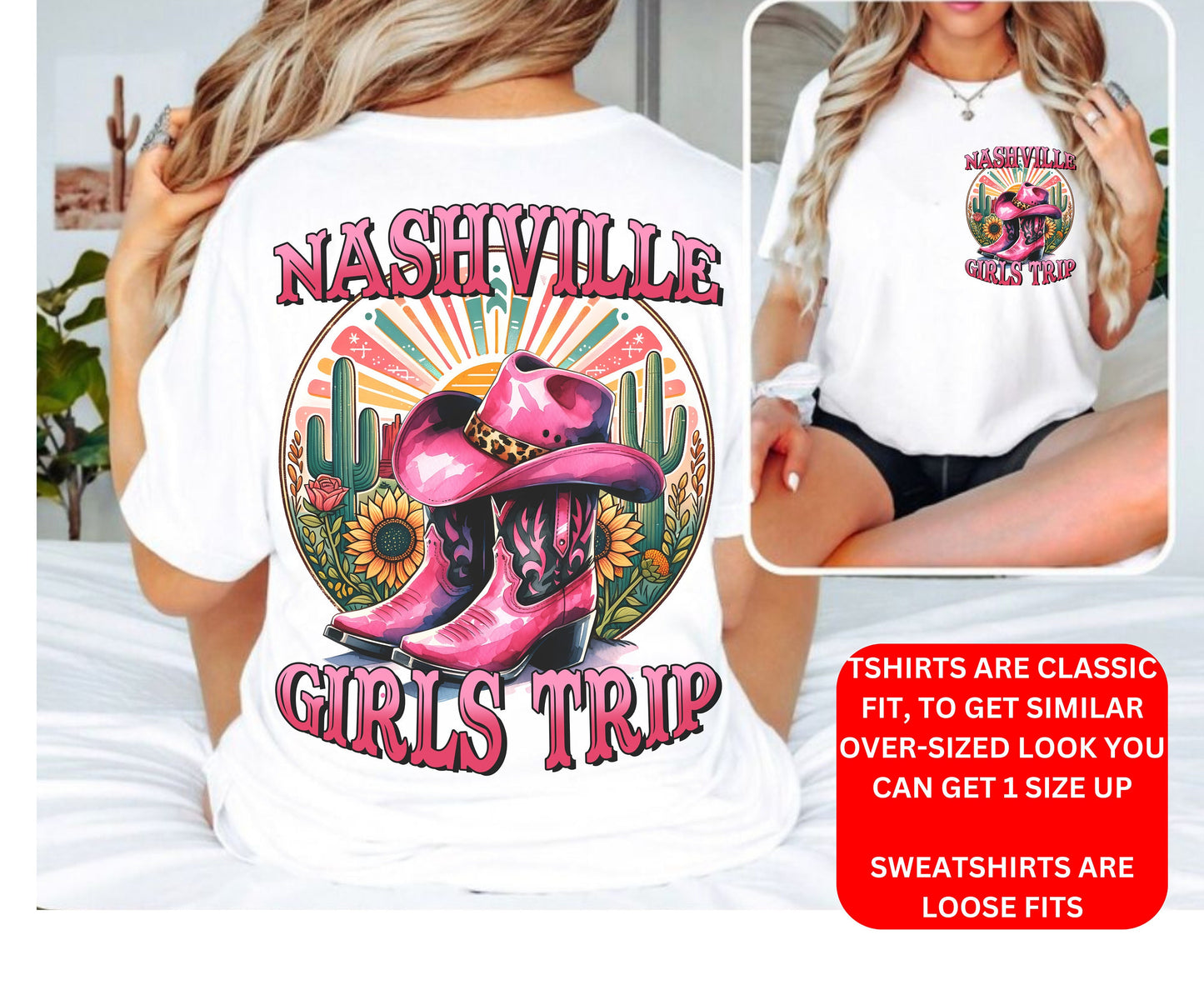 Cowgirl Nashville Girls Trip Tee Shirt with Western Themed Design