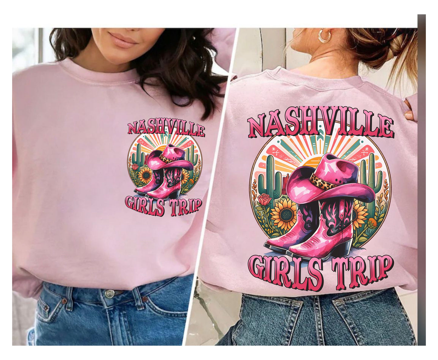 Cowgirl Nashville Girls Trip Tee Shirt with Western Themed Design