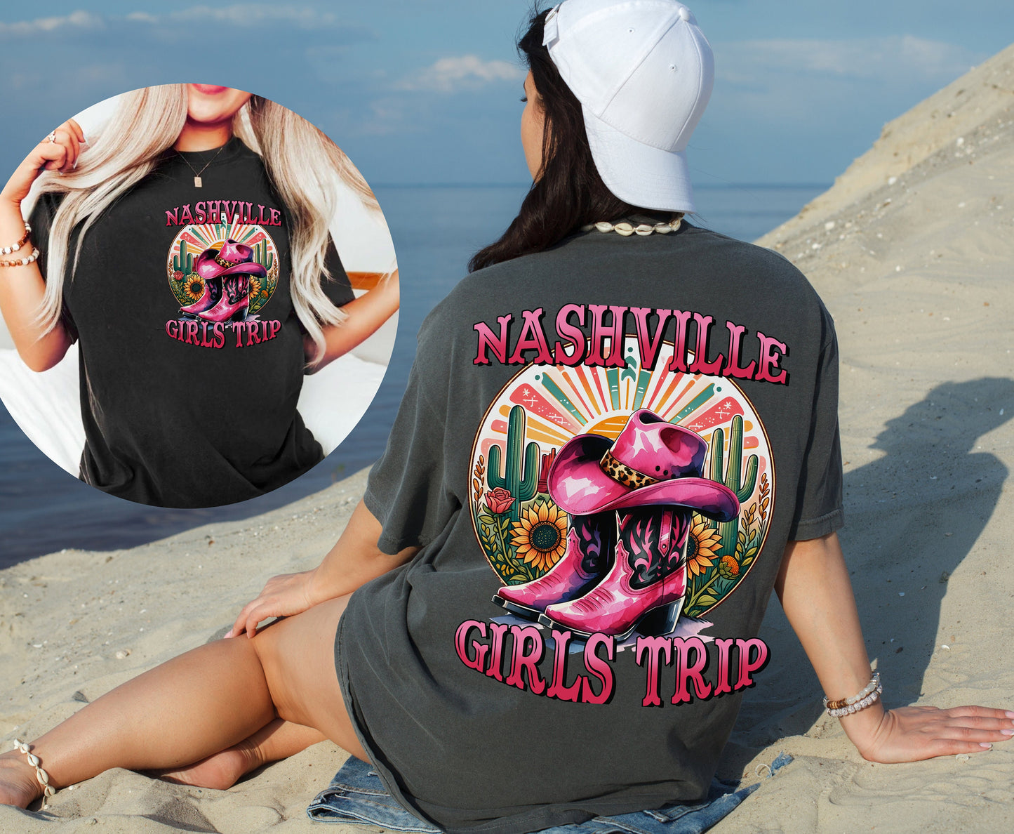 Cowgirl Nashville Girls Trip Tee Shirt with Western Themed Design